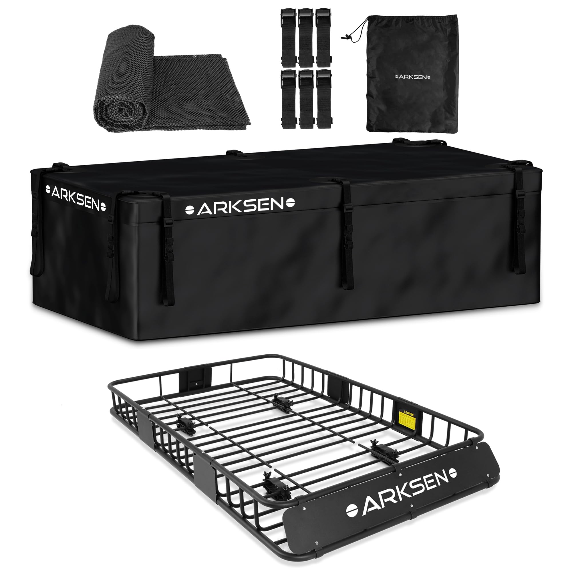 ARKSEN 64 x 39 Inch Universal 150LB Heavy Duty Roof Rack Cargo with 500D PVC Waterproof Cargo Bag, Car Top Luggage Holder Carrie