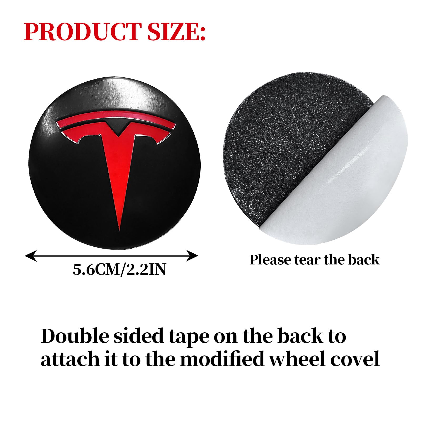 Knomix 4 Pack Aluminum Waterproof Wheel Cover Center Emblem Sticker for Tesla Model 3 Model Y 56mm Hubcaps Wheel Rim Cover (Matt