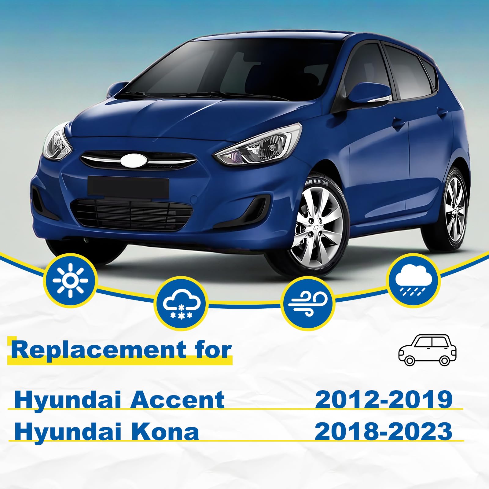 Hrsno 26''+16'' Windshield Wipers With 11'' Rear Wiper Blade Sets Automotive Replacement For Hyundai Accent 2012-2019,Easy For I