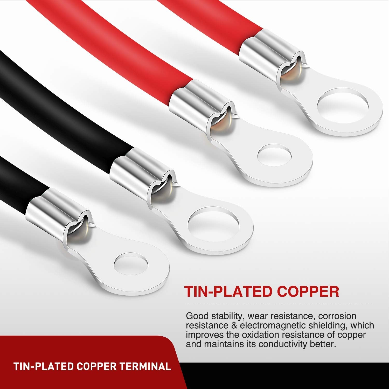 Nilight 6 AWG 20 Inch Each Battery Power Inverter Cables w/Tinned Wire Terminals Red Black 3/8 Inch Lugs Copper Parallel Battery