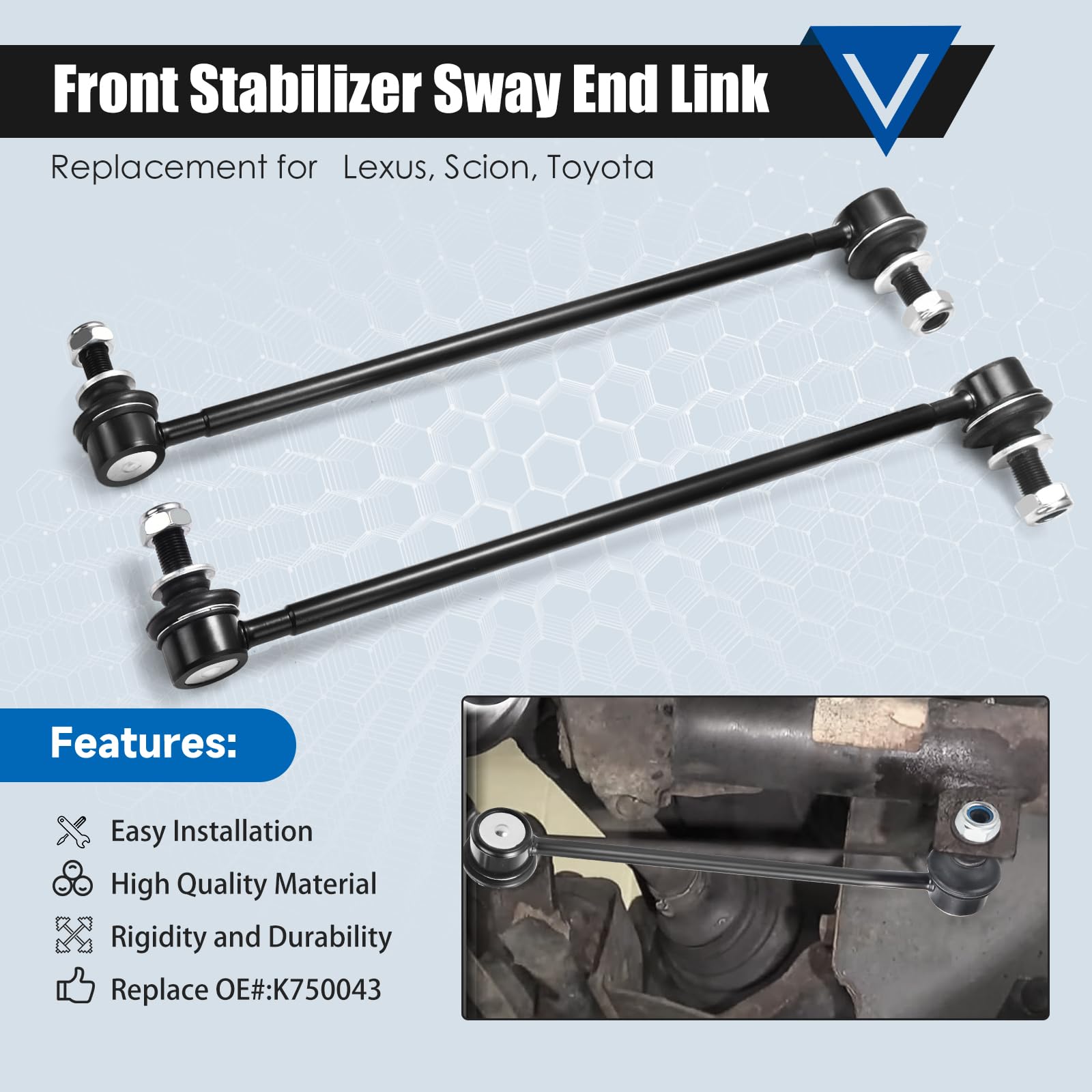 K750043 Sway Bar Links - Front Stabilizer Bar End Links Fit For Ct200H Hs250H Nx200T Nx300H 2010-2017 Scion Im Tc Xb 2008-2016, Corolla Im Prius Prius Plug-In Prius V Rav4 2006-2018