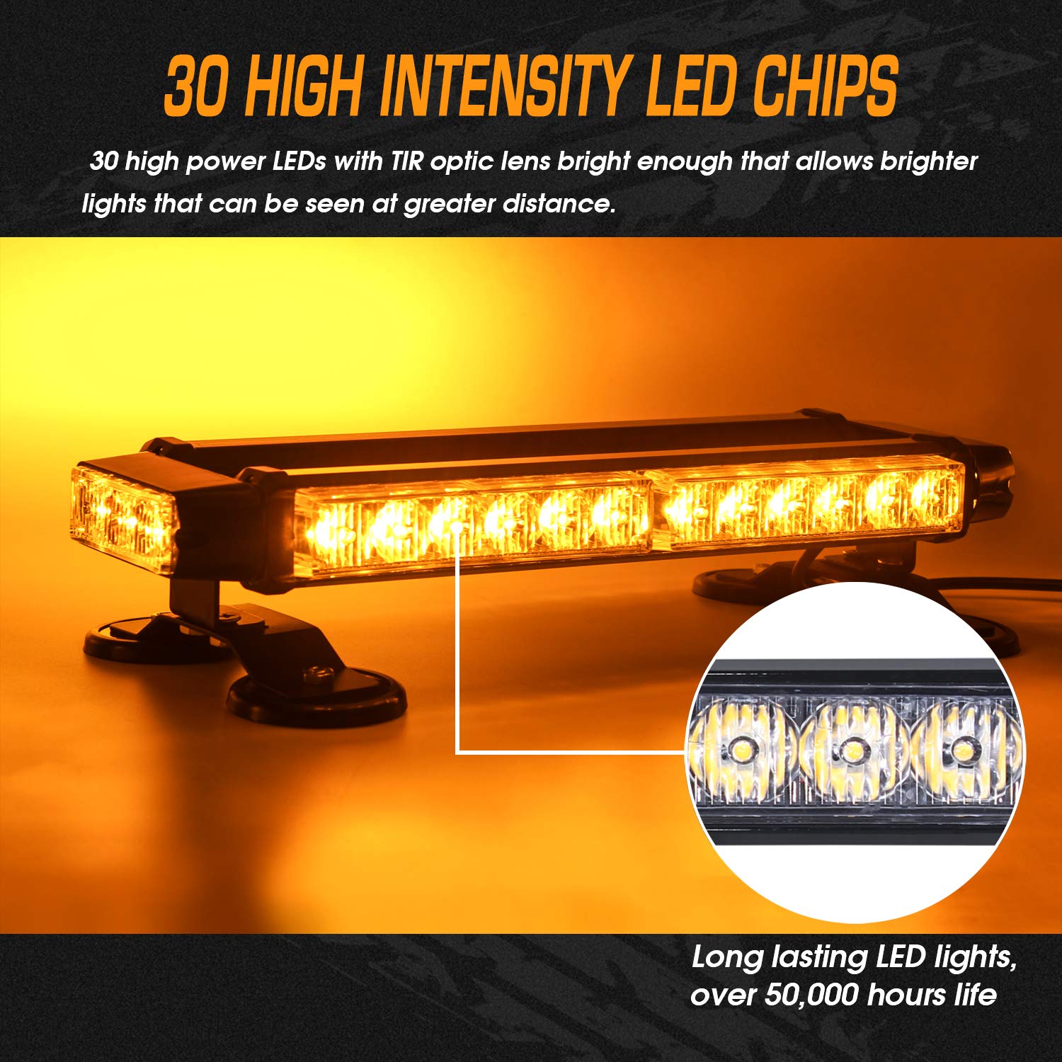 Linkitom Roof Top Led Strobe Light Bar -Double Side Amber 30 Led Emergency Hazard Safety Warning Flashing Beacon Lighting Bar Wi