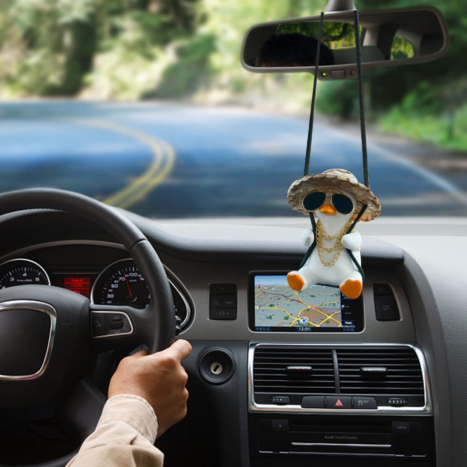 Swing Duck Car Hanging Ornament Cute Swing Duck Car Pendant Swing Duck Car Decoration Rearview Mirror Accessories(Style A)