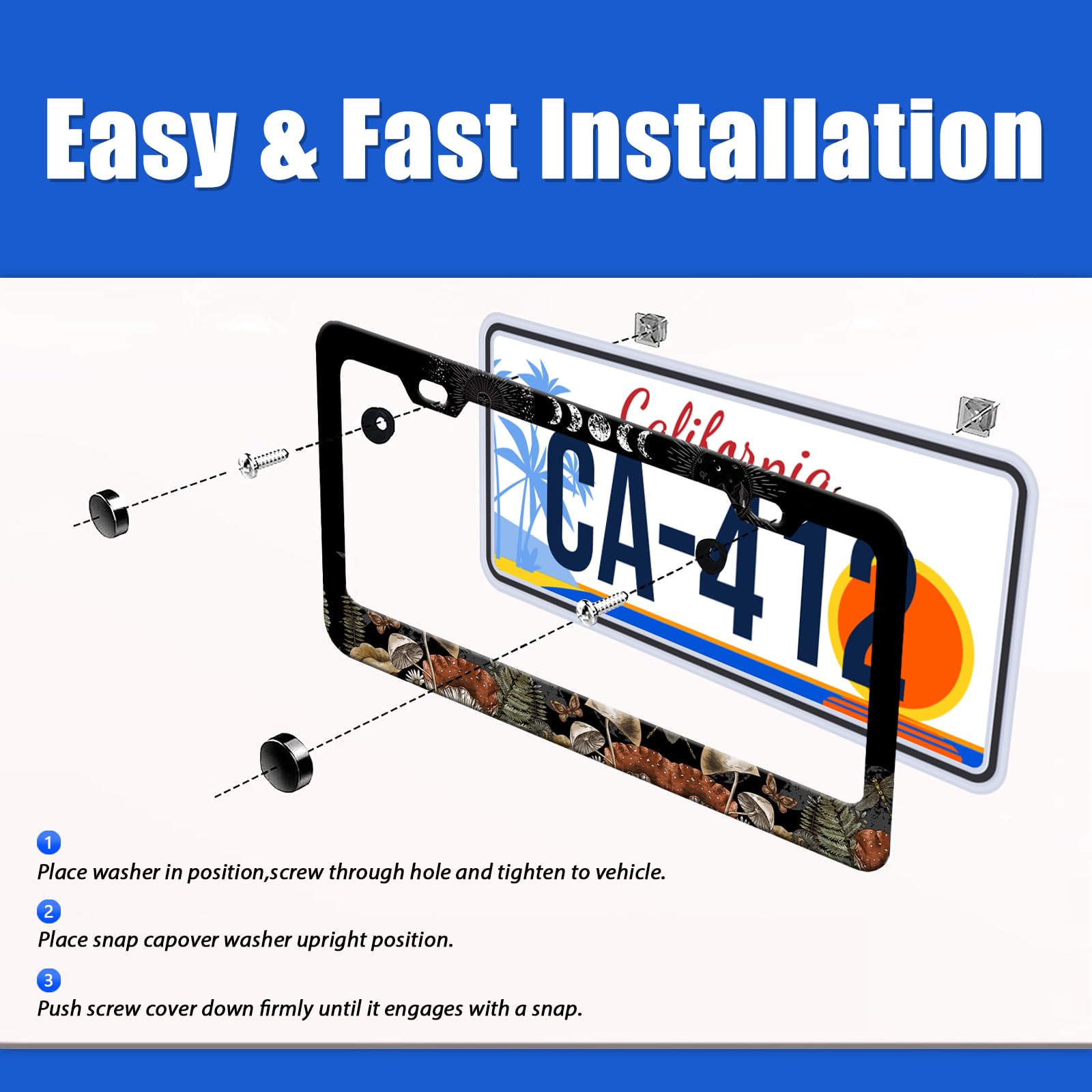 Forest Witch Magic Mushroom License Plate Frames Moon Phase License Plate Holder for Car Decor Parts Stainless Steel License Pla