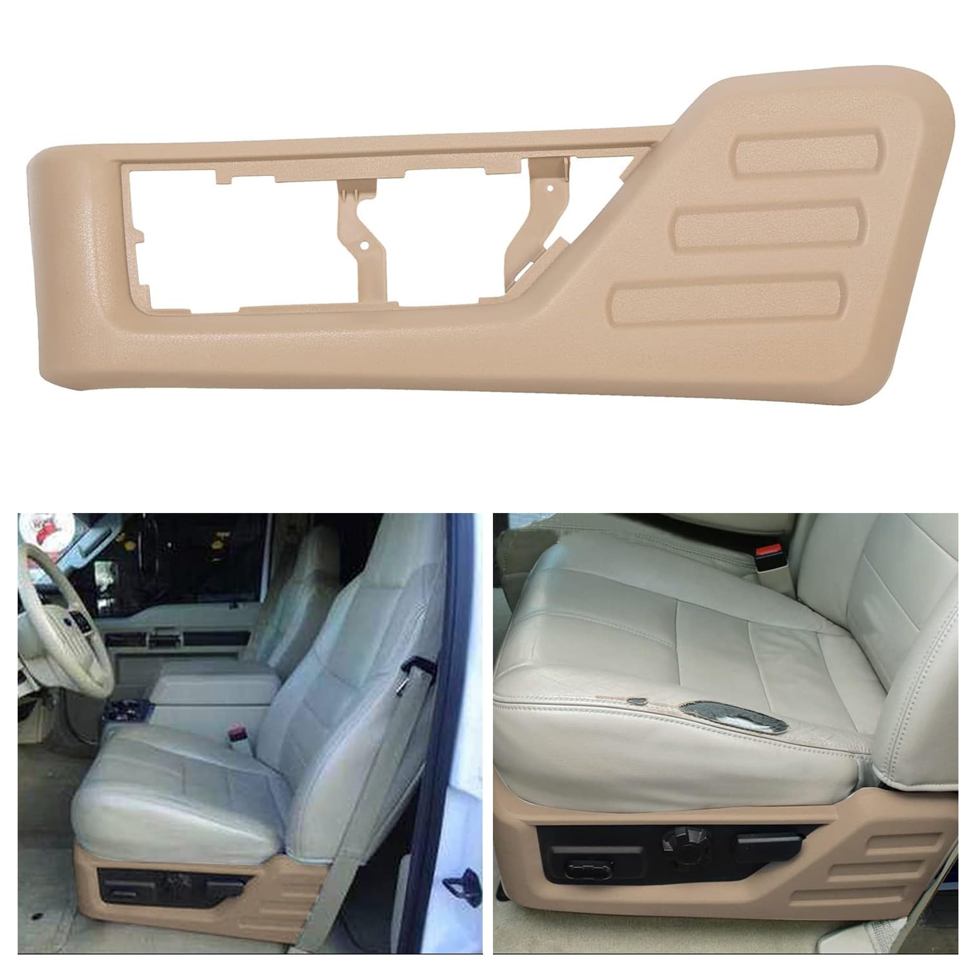 ECOTRIC Tan Front Driver Seat Cushion Panel Trim Compatible with 2008-2010 Ford F250 F350 F450 F550 Super Duty Replacement for #