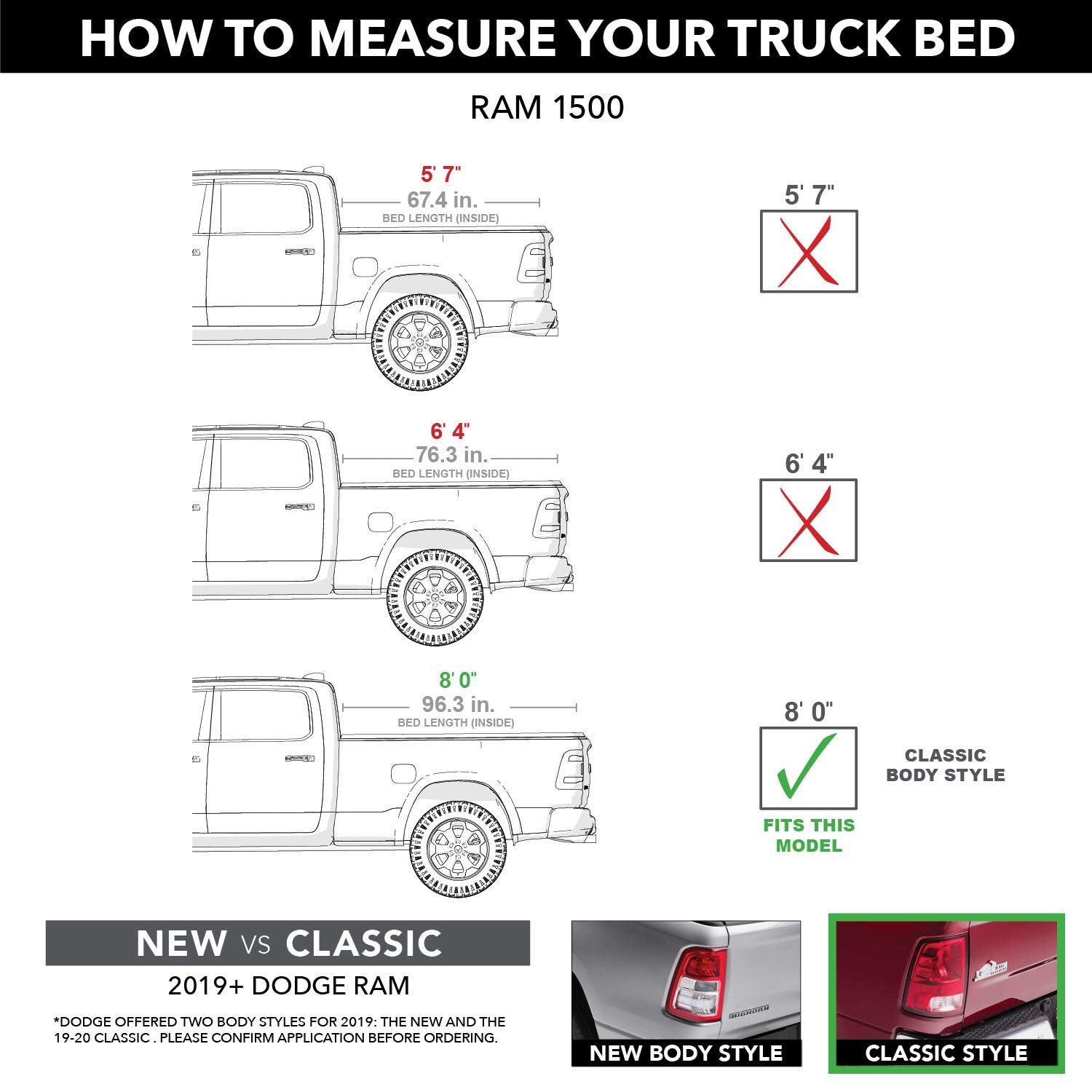 Lund Genesis Tri-Fold Soft Folding Truck Bed Tonneau Cover | 95063 | Fits 2009 - 2018, 2019 - 2020 Classic Dodge Ram 1500 8' Bed