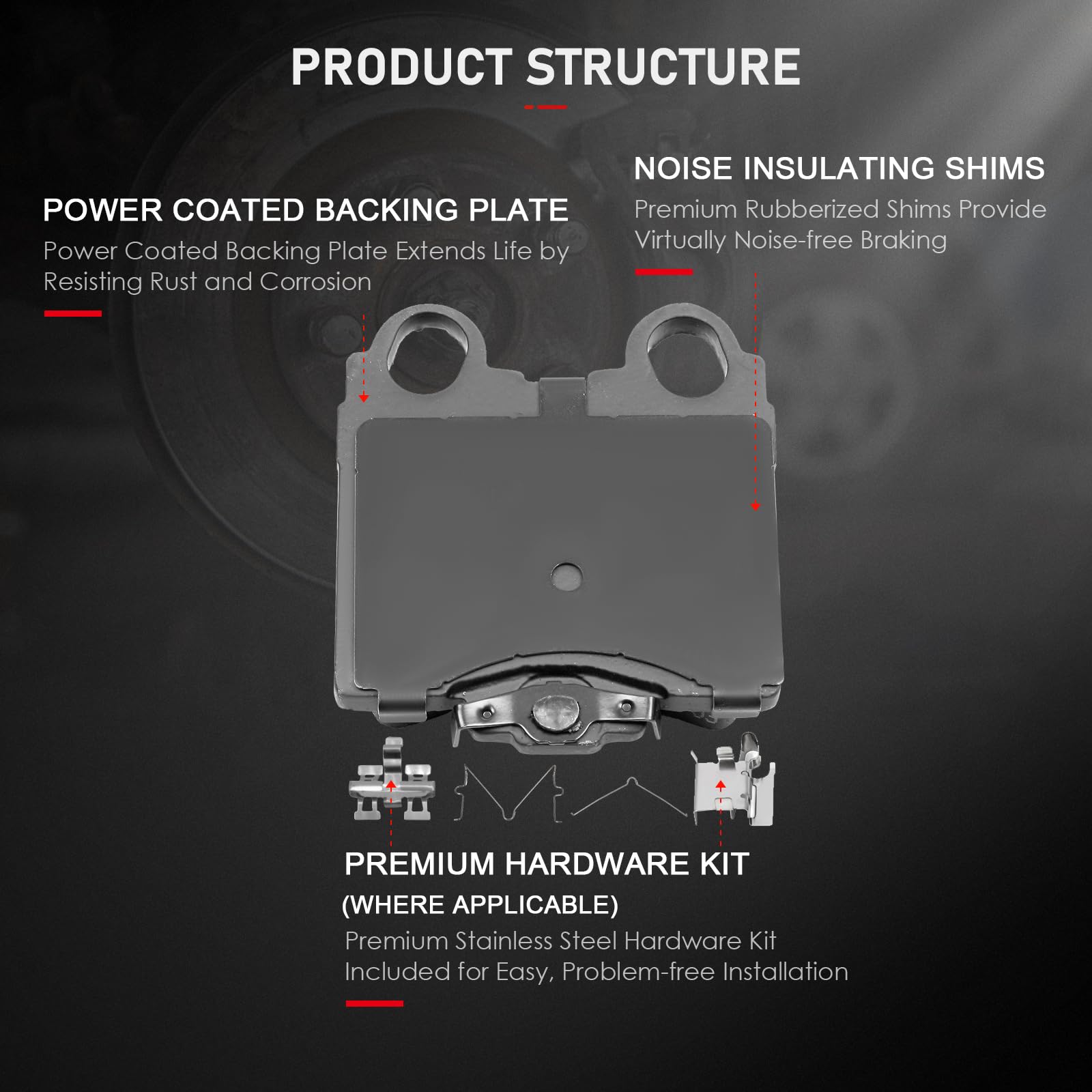 Front Rear Ceramic Brake Pads Kits 8Pcs Fit For 1998-2005 For Lexus Gs300, 1998-2000 For Lexus Gs400, 2001-2005 For Lexus Gs430,