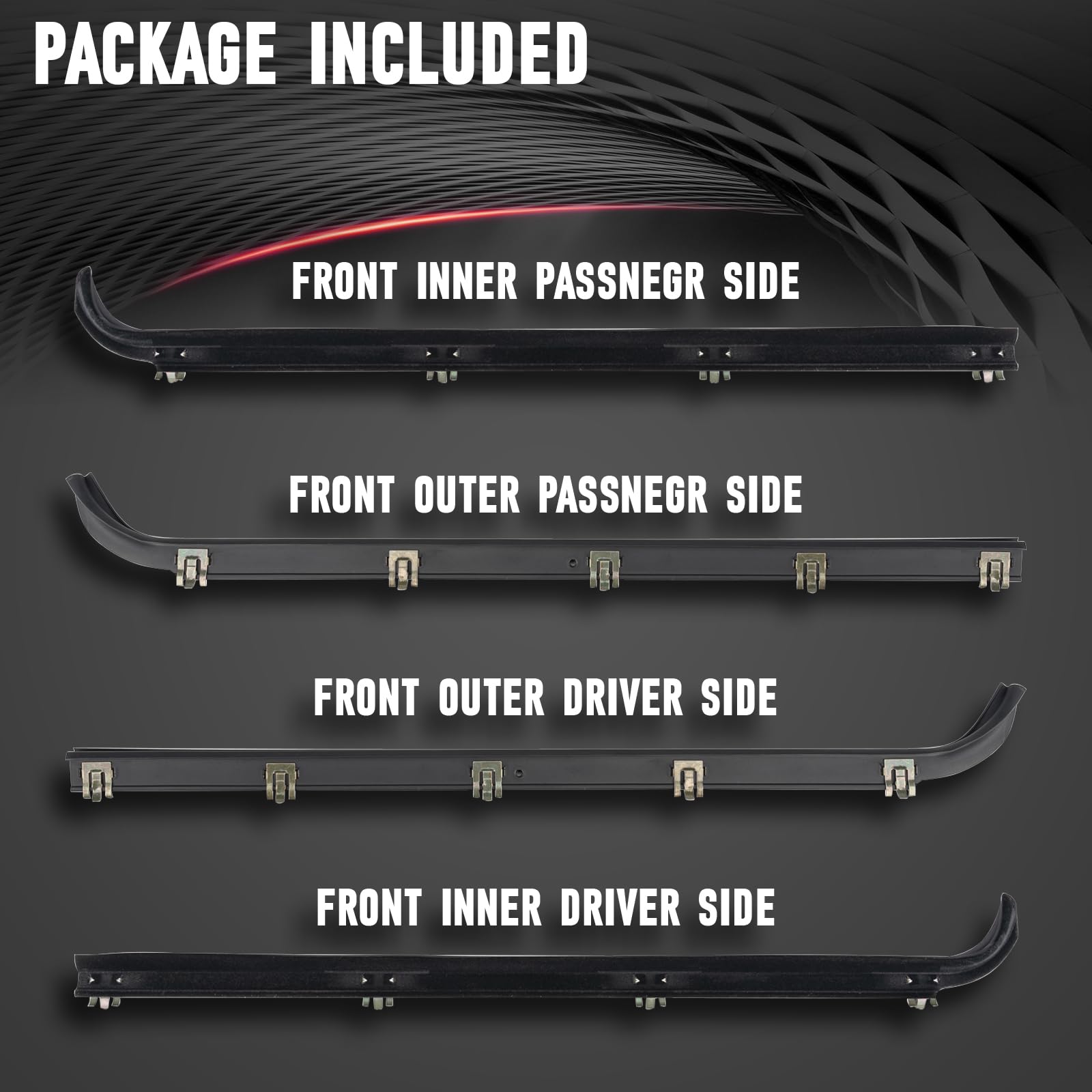 FOMIUZY Front Inner & Outer Window Molding Sweep Felt Trim Seal Weatherstrip Kit Compatible with Ford F150 F250 F350 Bronco 1987