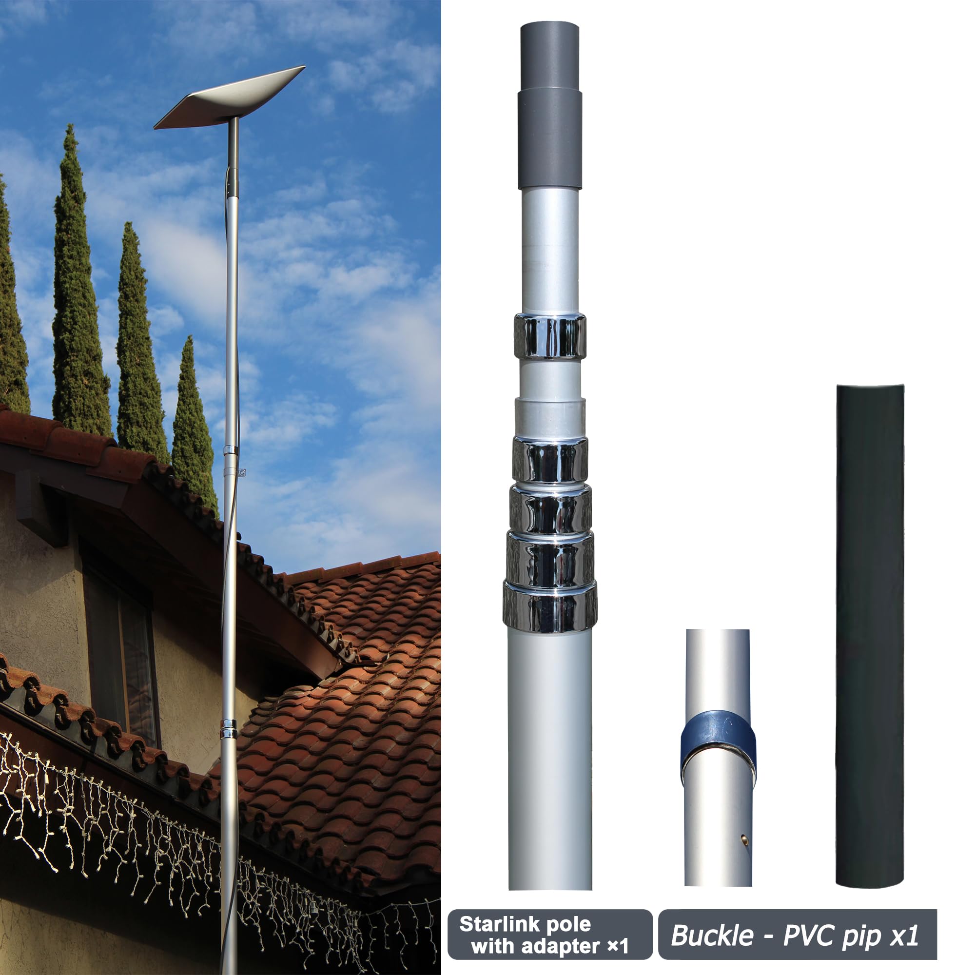 Eez Rv Products Telescopic Pole With Starlink Adaptor (For V2) 25'' For Cabins And Beach House