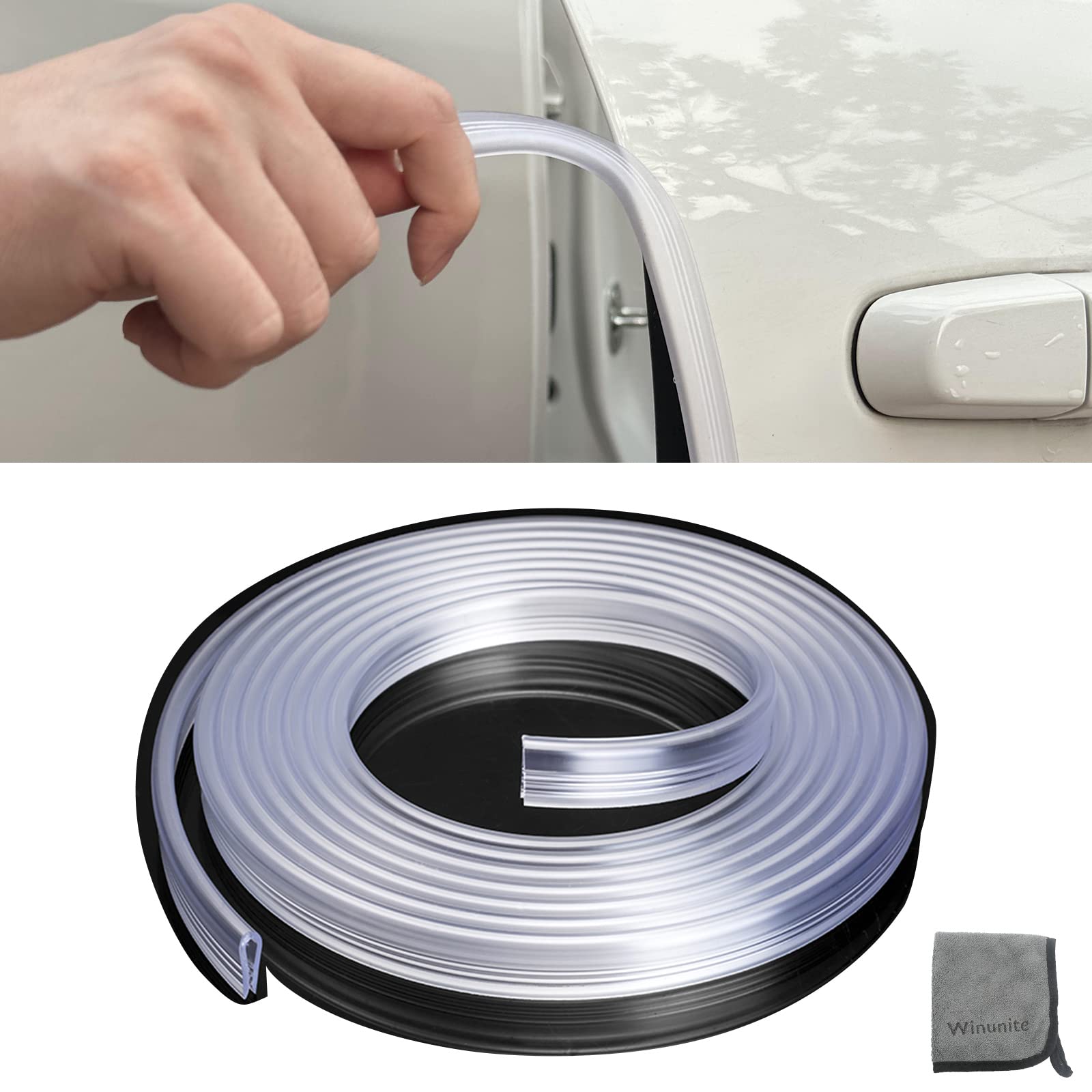 Winunite 32.8Ft(10M) Car Door Edge Guards Clear, Fit Most Vehicles, Self-Adhesive Pvc, U-Shaped Automotive Trim Transparent Car