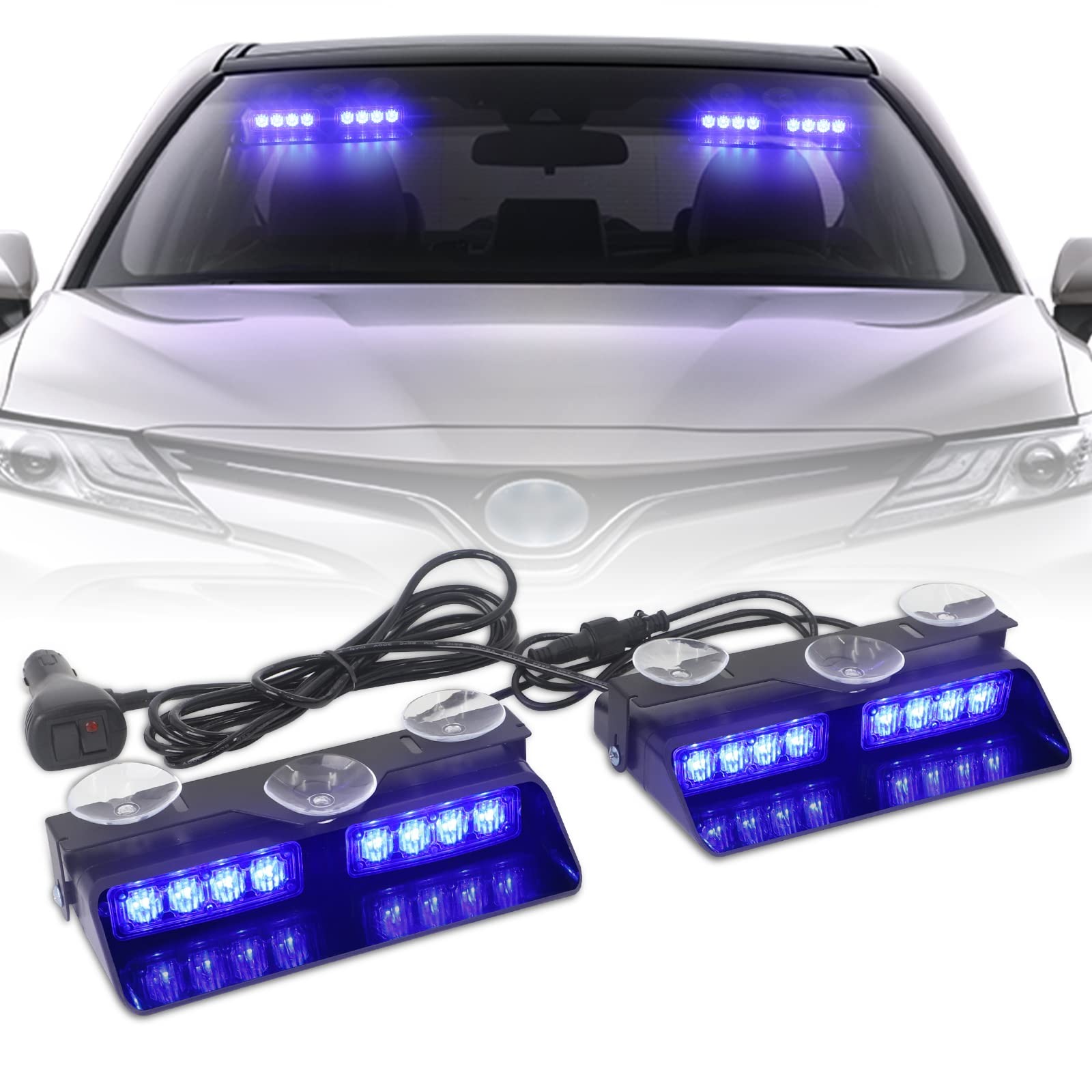 Xridonsen 2 In 1 Blue Emergency Dash Strobe Lights Warning Safety Flashing Interior Windshield Lights W/Suction Cups For Ambulan