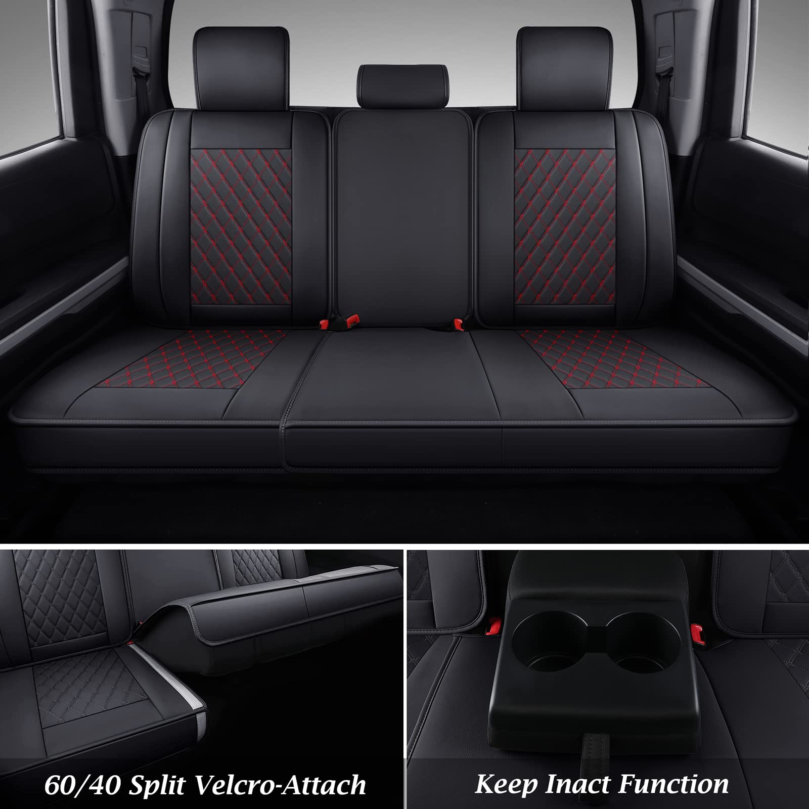 Coverado Tundra Seat Covers Full Set, Leather Car Seat Covers For Trucks, Automotive Seat Covers Protector Custom Fit 2007-2021