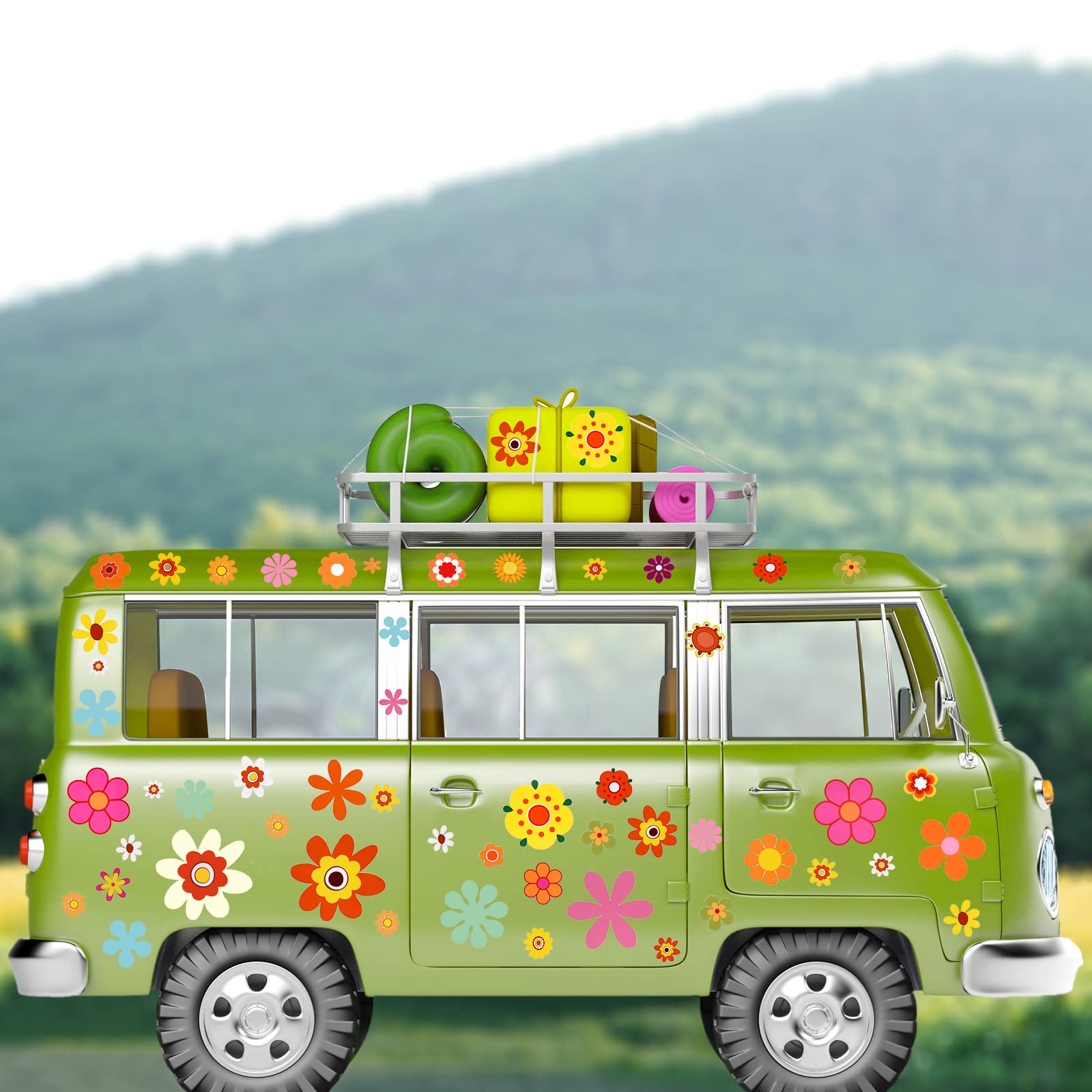 135 Pcs Flower Car Decals 60'S Hippie Flower Stickers Groovy Flower Stickers Daisy Vinyl Sticker Retro Flower Decals For Car Lap