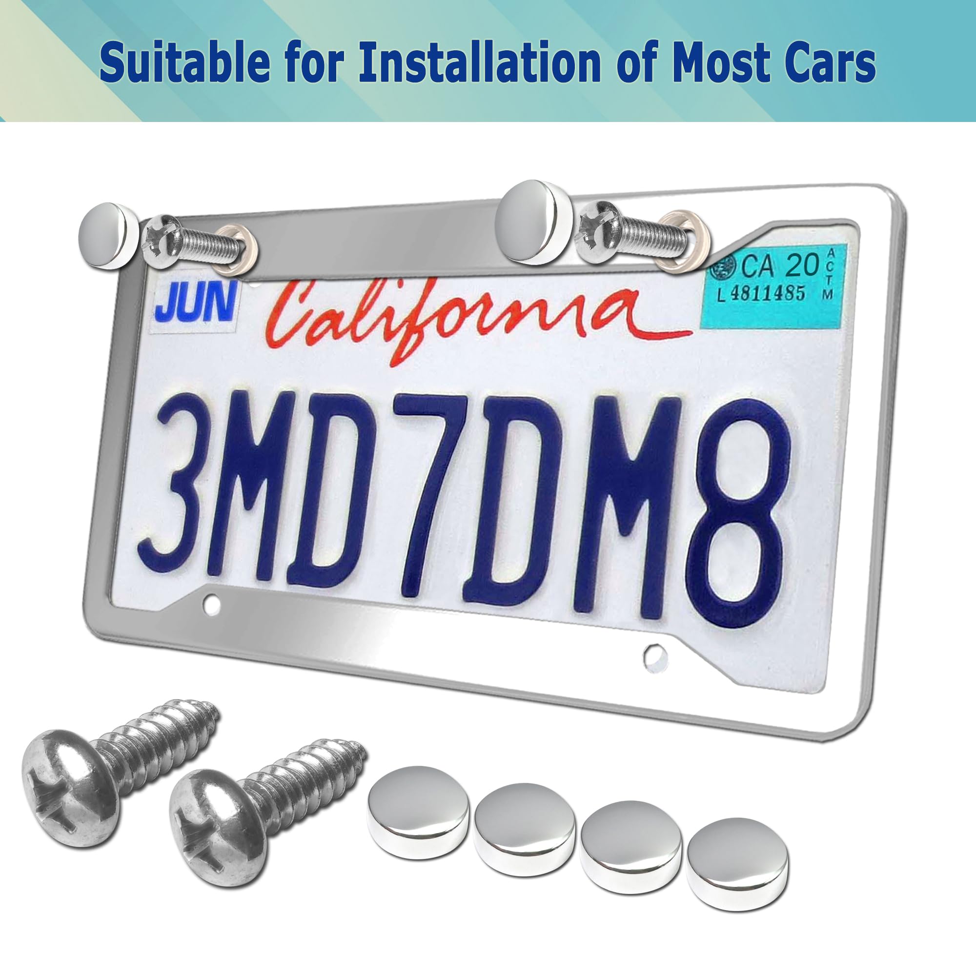 Stainless Steel License Plate Frame- 2 Pack License Plate Holder, With Screws, Chrome Caps, Heavy Duty Rustproof Metal Front Rea