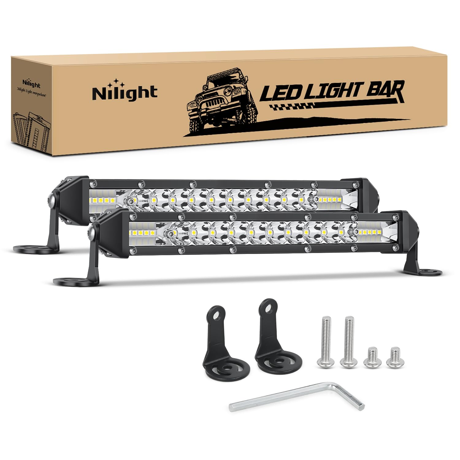 Nilight Slim Led Light Bar 2Pcs 11 Inch 26Led Single Row Spot Flood Combo Fog Driving Work Lighting Roof Bumper Lamp Offroad For