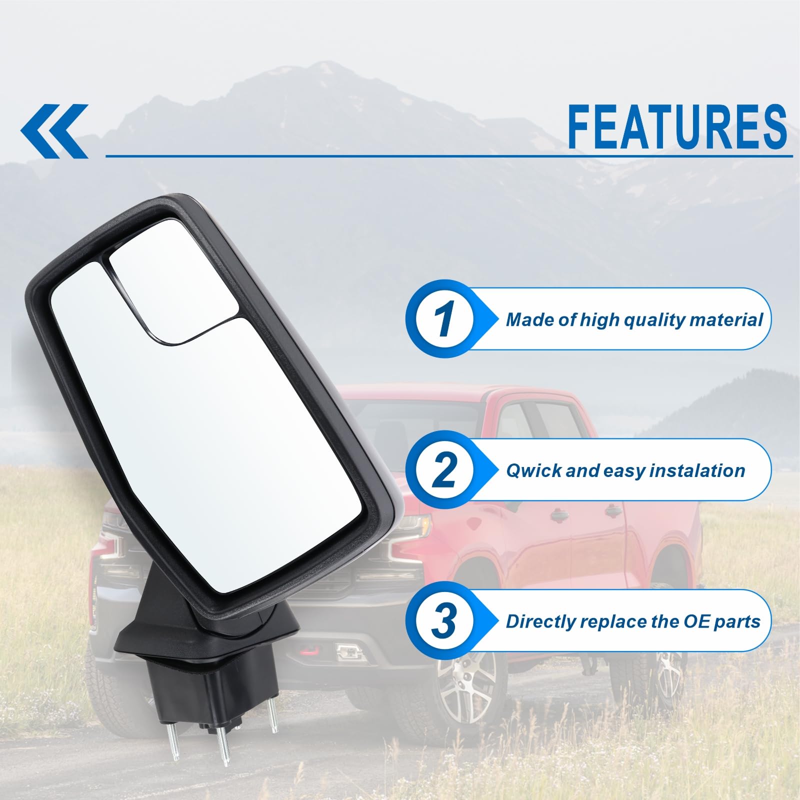 Lqito Left Driver Side Mirror Compatible with 2019-2025 chevy Silverado 1500 Power Glass Manual Folding Non-Heated without Turn