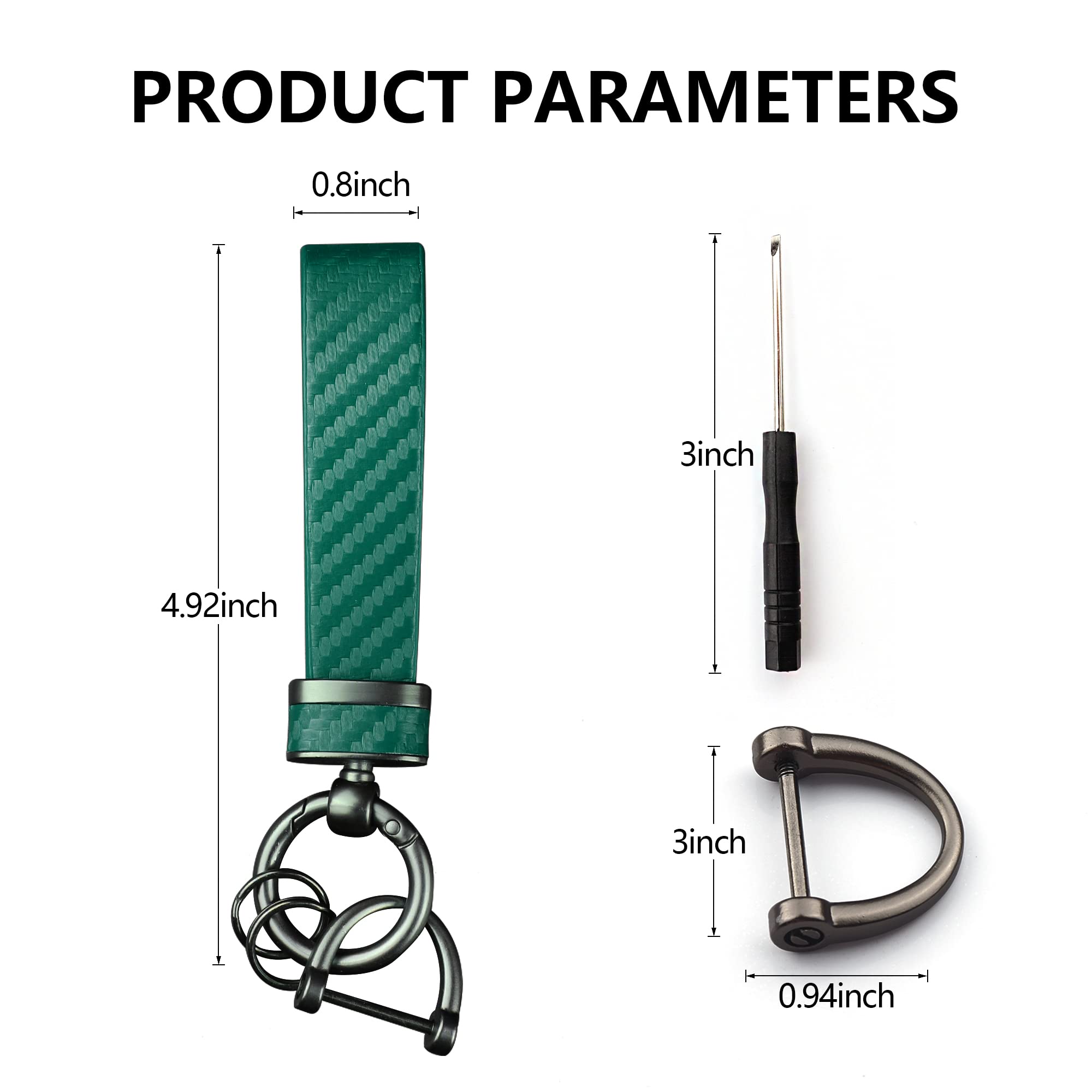 Turcee Carbon Fiber Car Keychain,Interior Accessories Keychains Leather Car Key Fob,Car Accessories Key Ring & Anti-Lost D-Ring(Green)