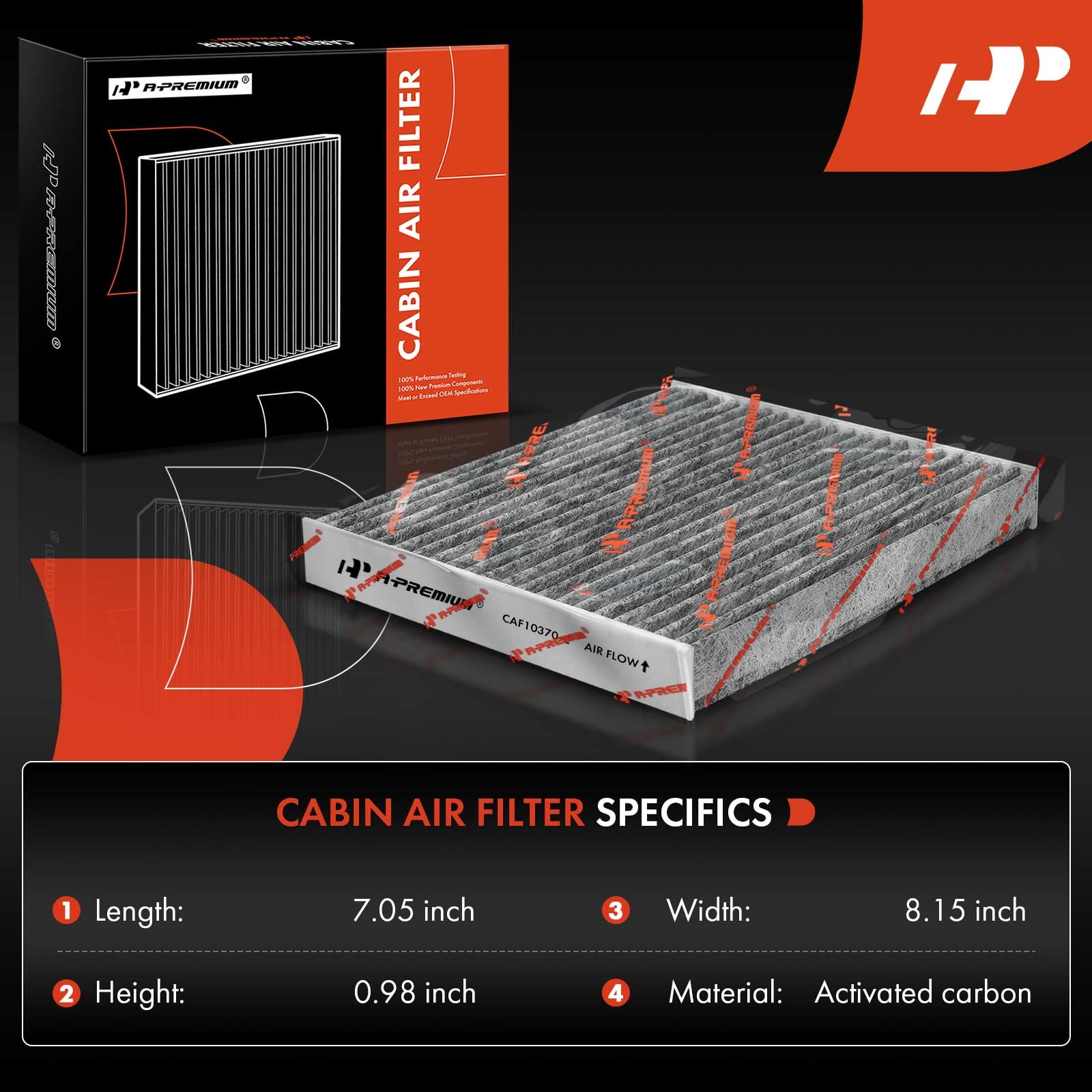 A-Premium Cabin Air Filter With Activated Carbon Compatible With Ford Mustang 2005-2014, Replace# 4R3Z19N619Aa