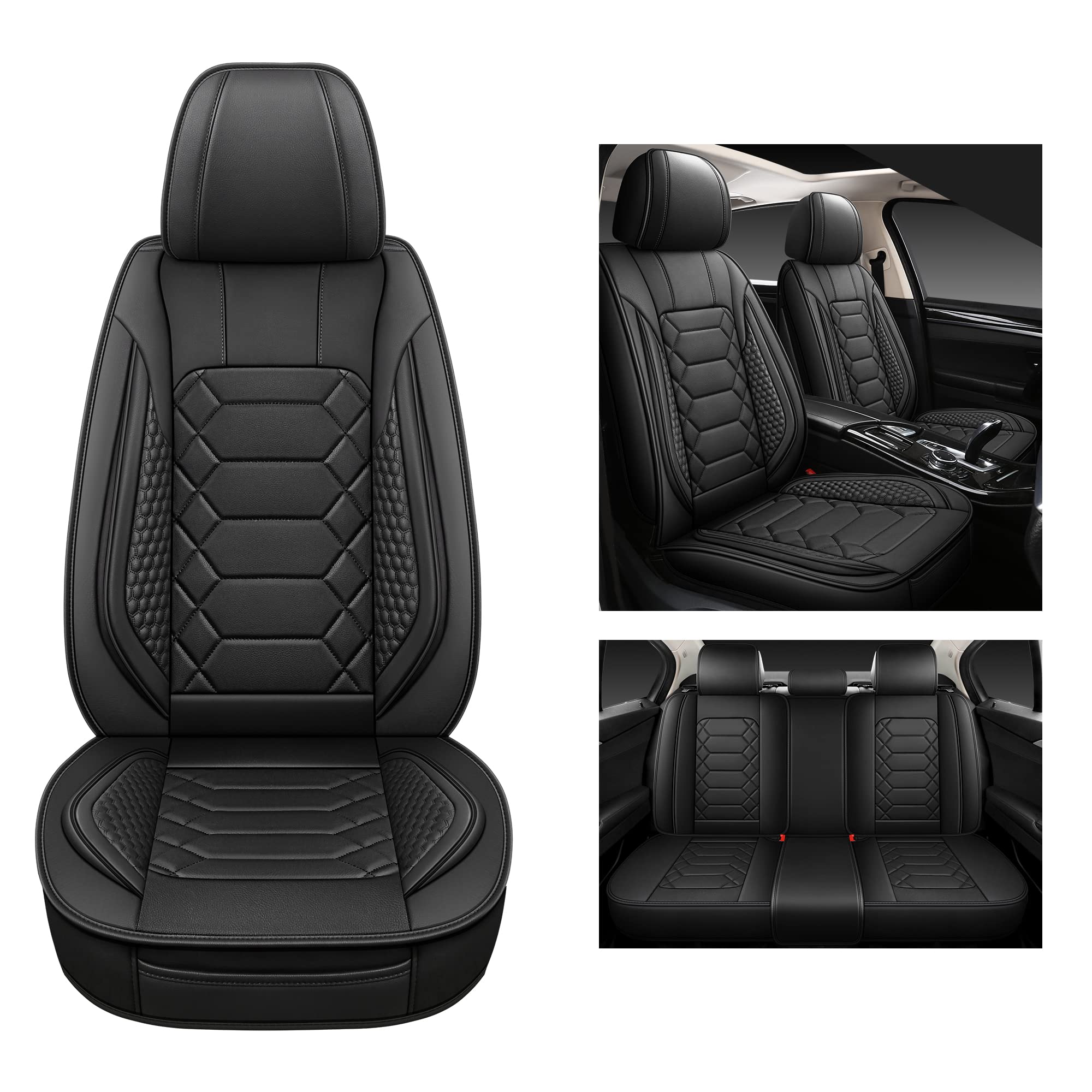 Haiyaotimes Leather Car Seat Covers Full Set, Waterproof Faux Leather Seat Covers For Cars, Non-Slip Car Interior Covers Univers