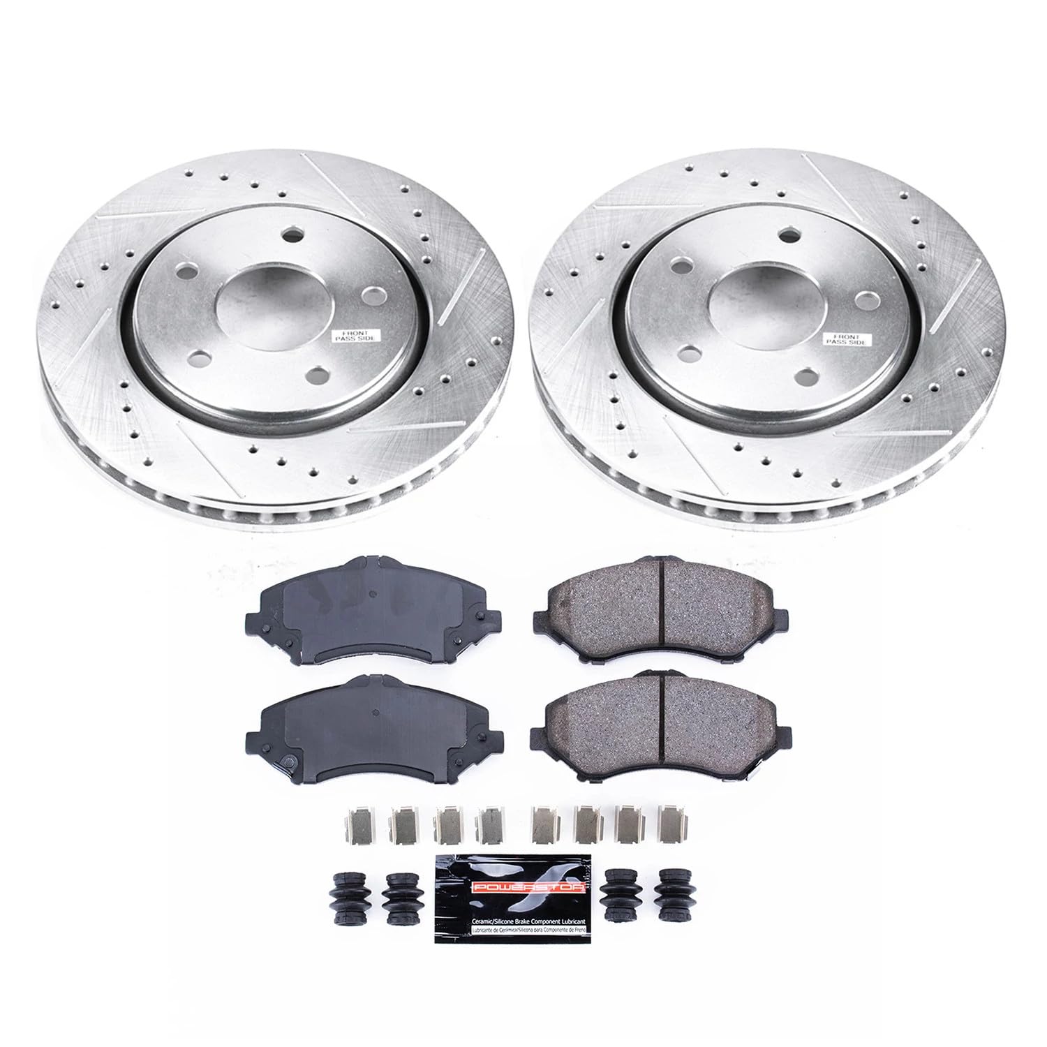 Power Stop K3118 Front Z23 Carbon Fiber Brake Pads with Drilled and Slotted Brake Rotors Kit For Chrysler Town & Country | Grand