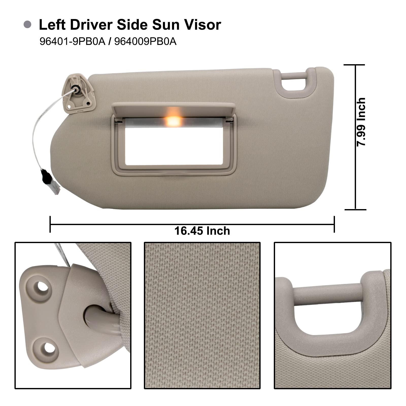 Nhiles Left Driver Side & Right Passenger Sun Visor With Lamp & Mirror For 2013-2020 Nissan Pathfinder 2014-2020 Infiniti Qx60 A