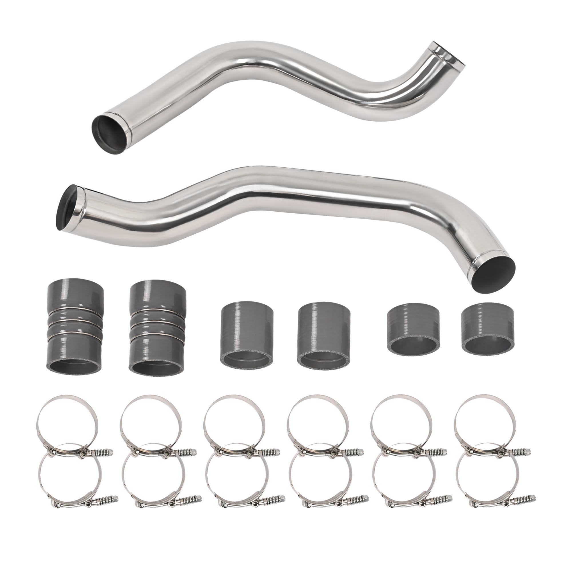 KUAFU 3'' Intercooler Pipe & Boot Kit Compatible with 1999.5-2003 Ford 7.3L Powerstroke Turbo Diesel Polished Silvery Gray
