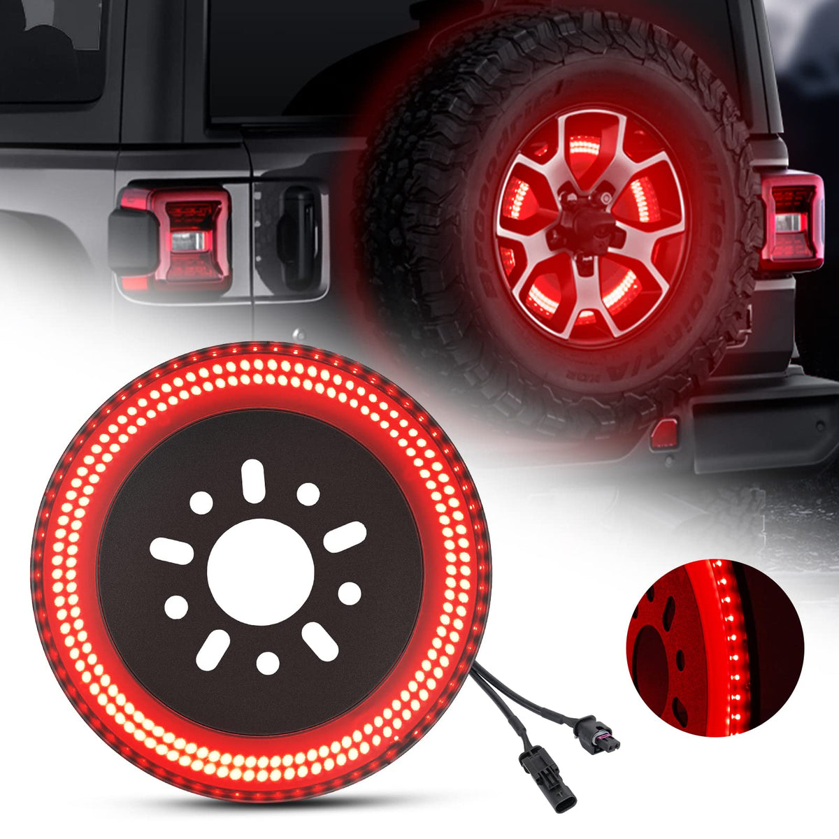 Suparee 3-Side Spare Tire Brake Light, 400Pcs Led Wheel Light, Plug-N-Play 3Rd Third Brake Light Fits For Jeep Wrangler 2018-202