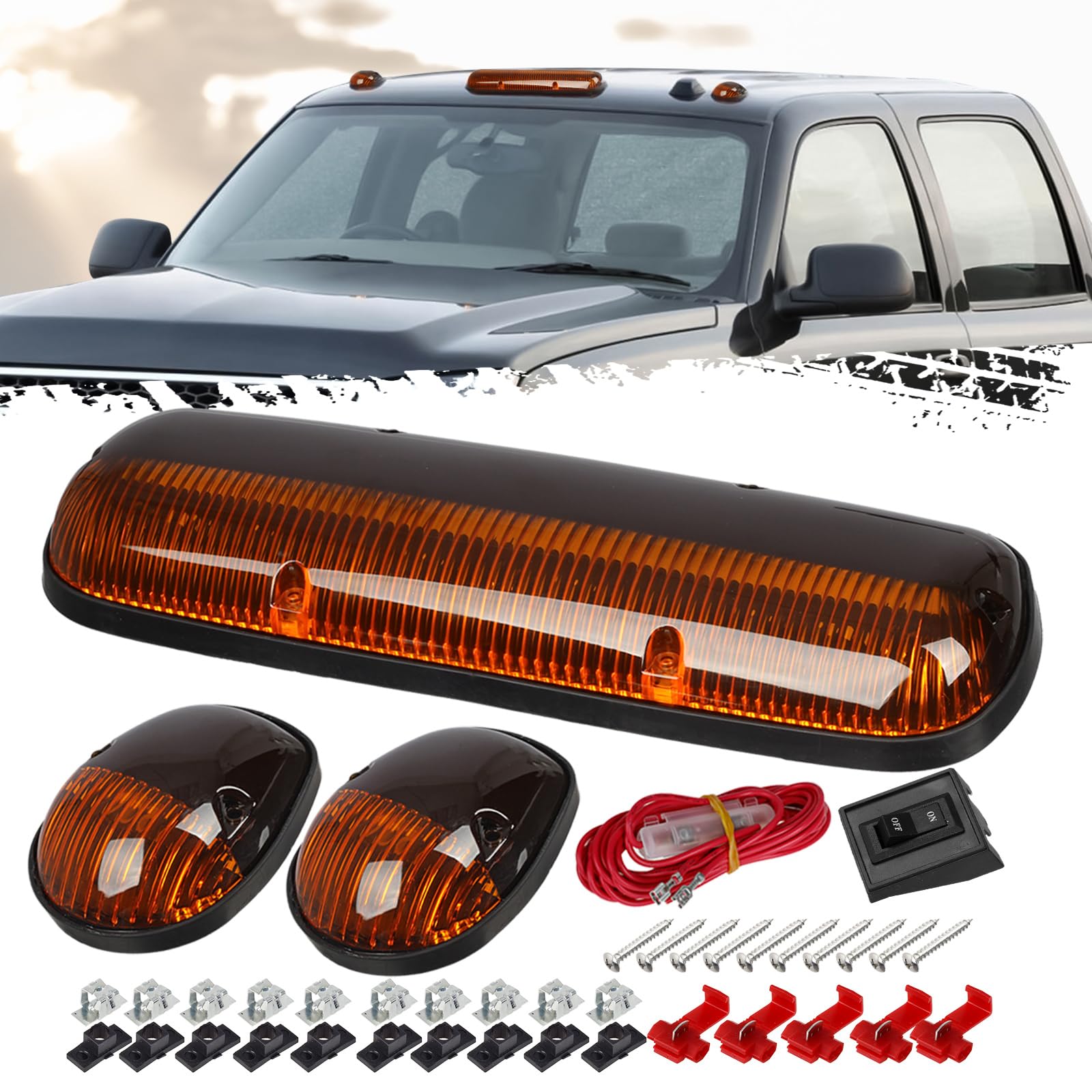 Partsam 3Pcs Amber Cab Marker Roof Running Light Cover + Base W/Wire Harness Compatible With Silverado/Sierra 1500 1500Hd 2500 2