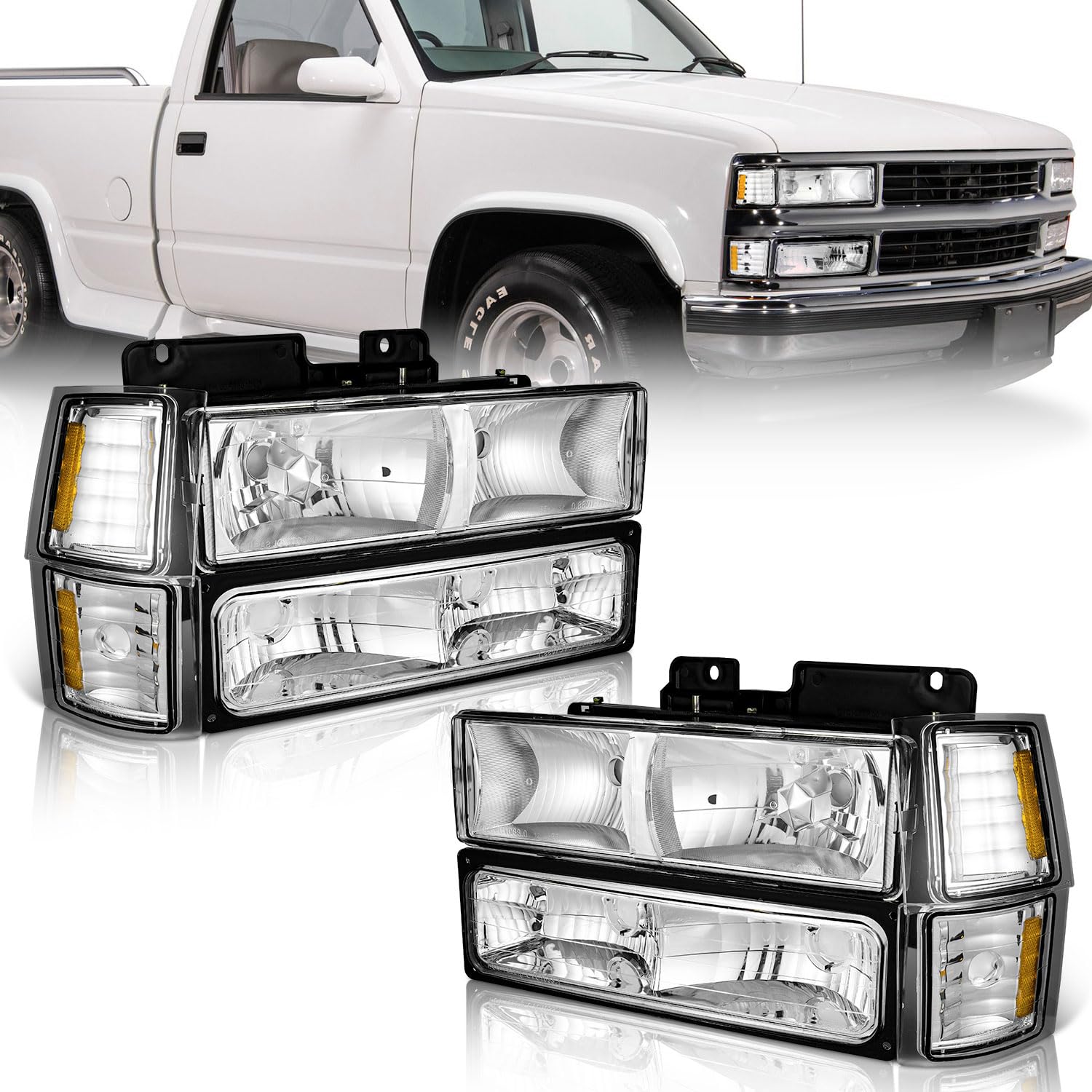 WEELMOTO Headlights Assembly for 1994-1998 Chevy C10, 94-98 C/K 1500 2500 3500, 94-98 Tahoe/Suburban/Silverado, 92-94 Blazer for