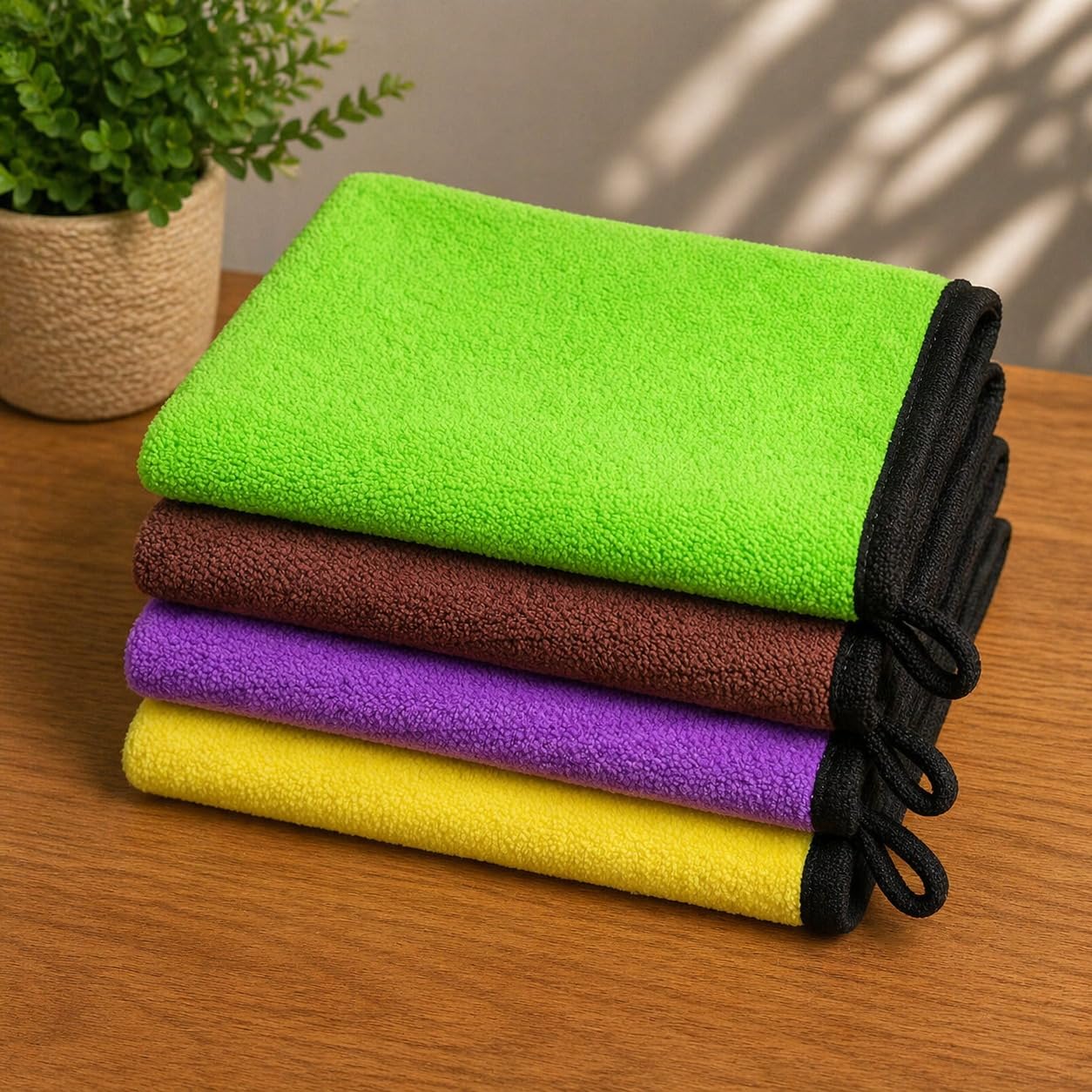ShreeYog Microfiber Cleaning Cloths for Car (4 Towel), 40x40 cm DualSided 400 GSM High Absorbency Towels for Detailing, Drying,