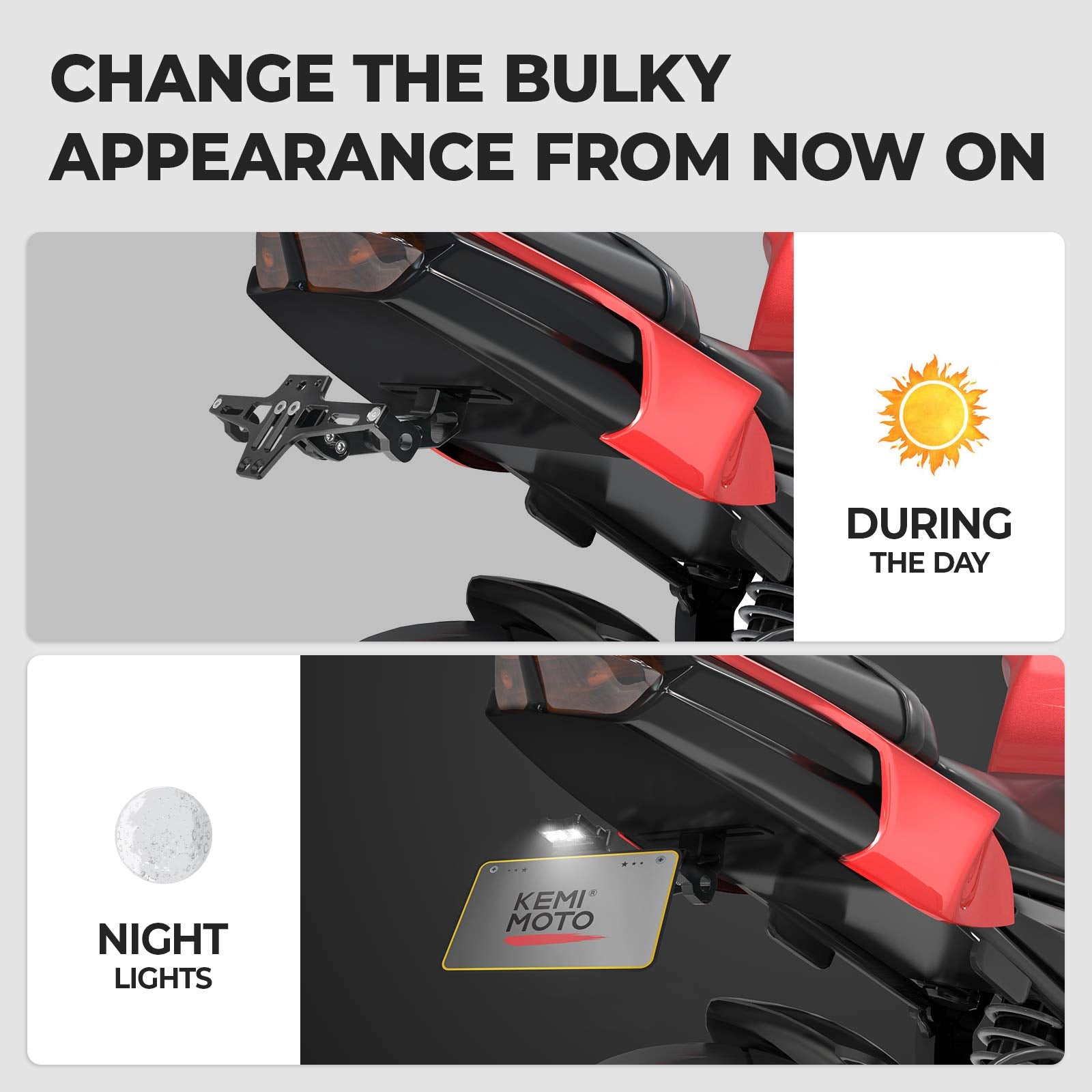 Kemimoto Motorcycle License Plate Bracket Fender Eliminator Kit Universal Motorcycle Tail Tidy Motorcycle License Plate Holder M