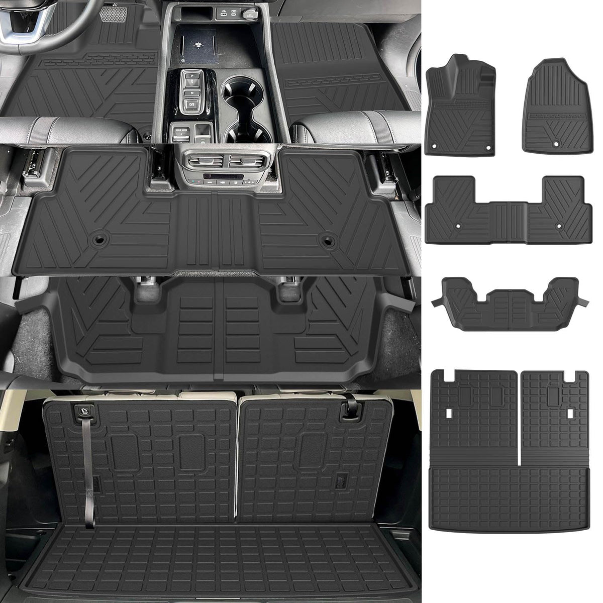powoq Floor Mats Compatible with 2023-2025 Honda Pilot Trunk Mat with Backrest Mat Replacement for Honda Pilot Accessories(Compa