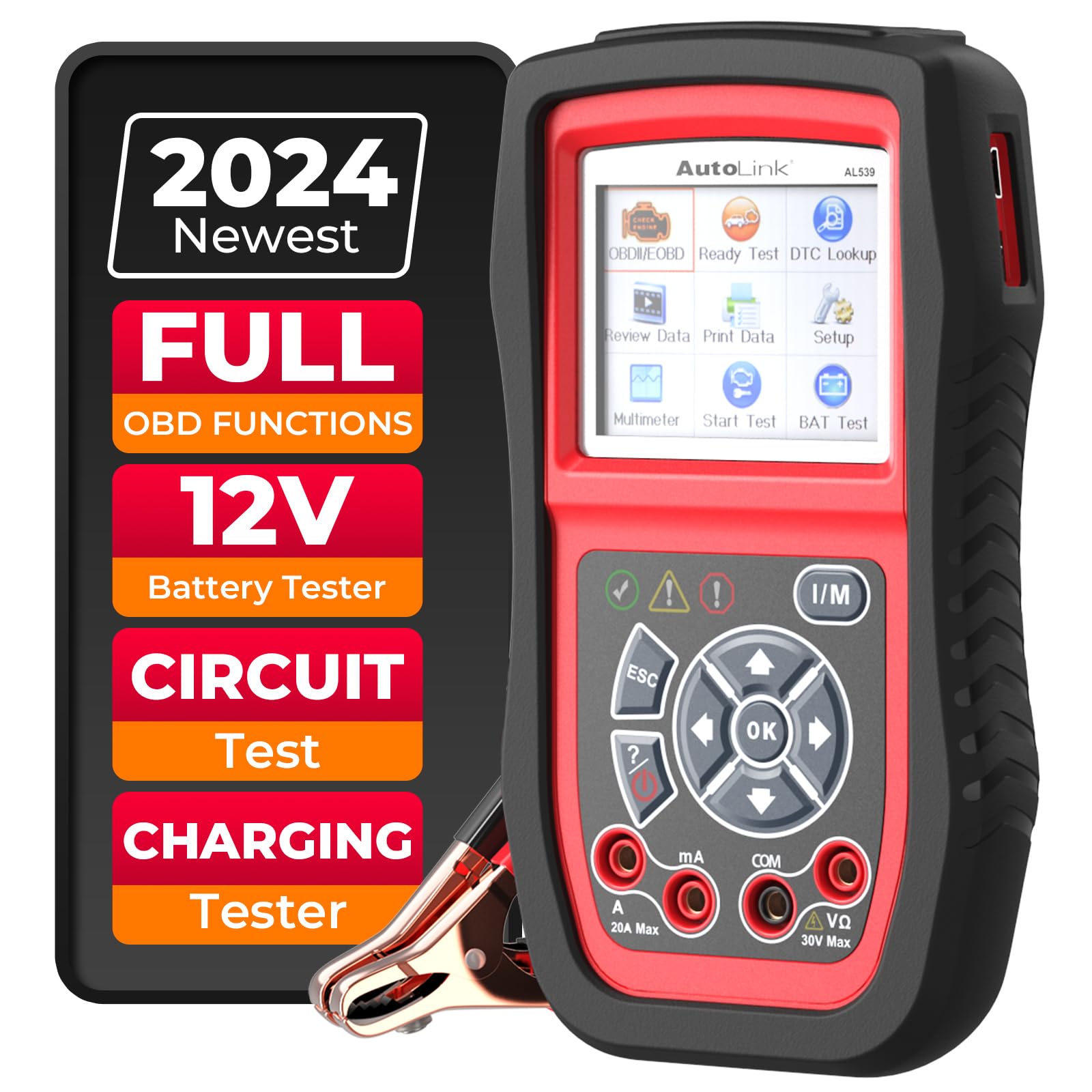 Autel AL539B OBD2 Scanner, 3in1 Code Reader Battery Tester Avometer for 12 Volts Batteries, Full OBDII Diagnosis and Circuit S