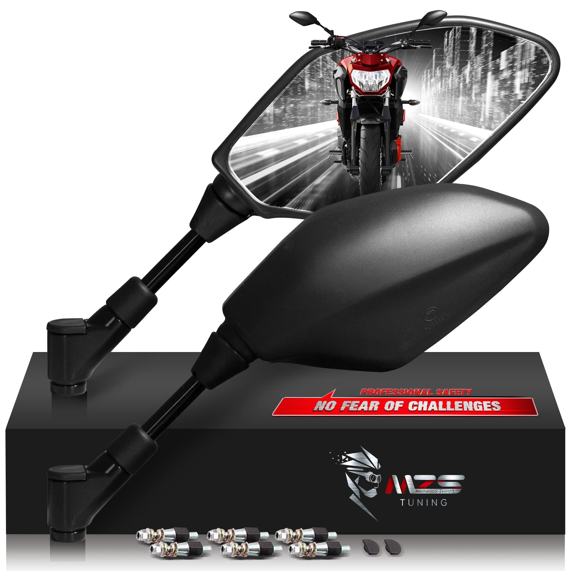 Mzs Motorcycle Mirrors Rear View Side 8Mm 10Mm Black Universal Compatible With Street Dirt Bike Quad Adventure Scooter Coolster