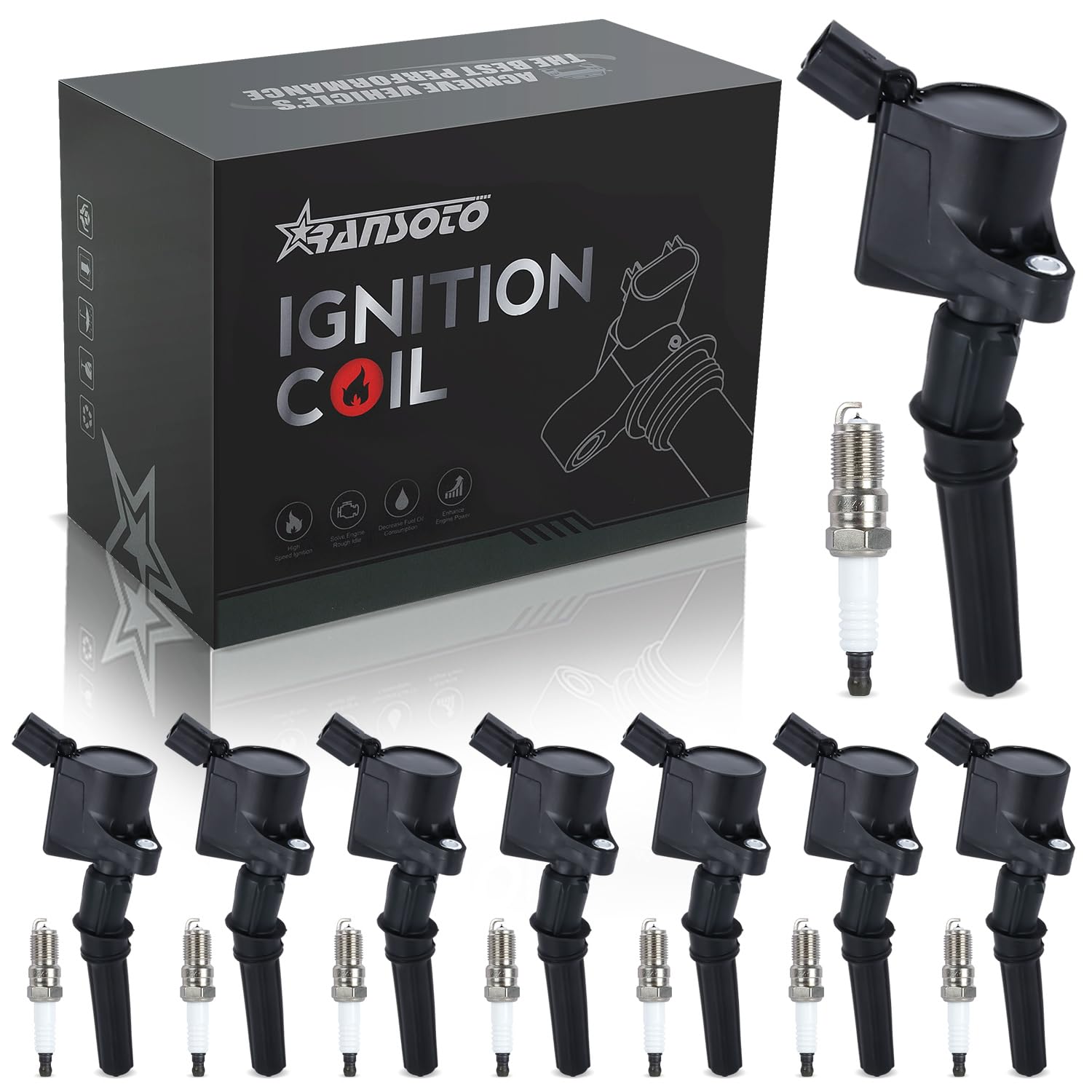 RANSOTO Ignition Coil DG508 & Spark Plug SP479 Compatible With 5.4L Ford Expedition F150 F250 F350 Excursion Lincoln Navigator E
