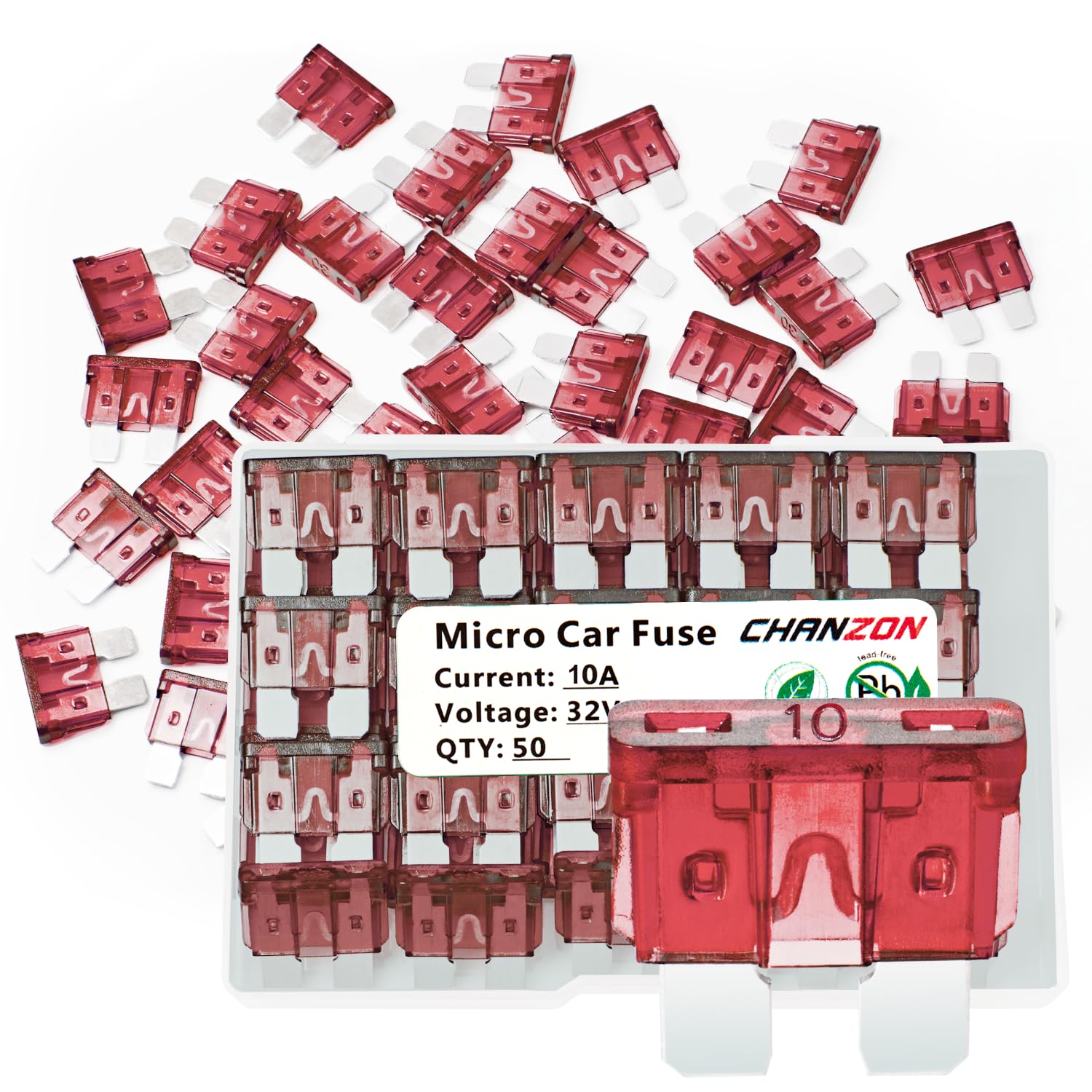 Chanzon 50Pcs Ul Listed 10A Standard Blade Fuse Atc/Ato/Apr 10 Amp 32V Auto Fuses Fast Blow For Automotive Car Rv Truck Suv