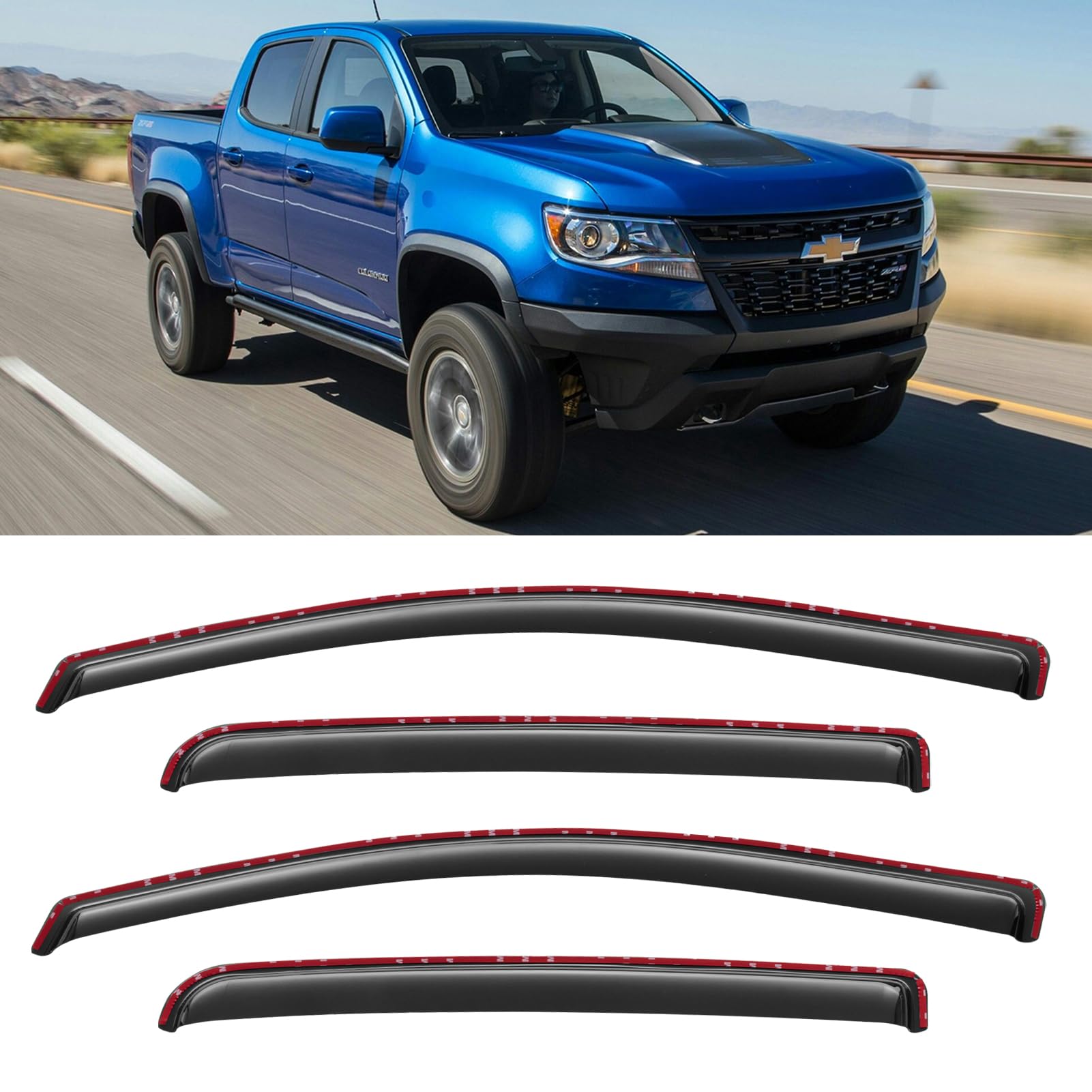 Cxdar In-Channel Window Rain Guards For 2015-2022 Chevy Colorado Crew Cab, Window Visors Vent Guard Shade Deflectors For 15-22 G