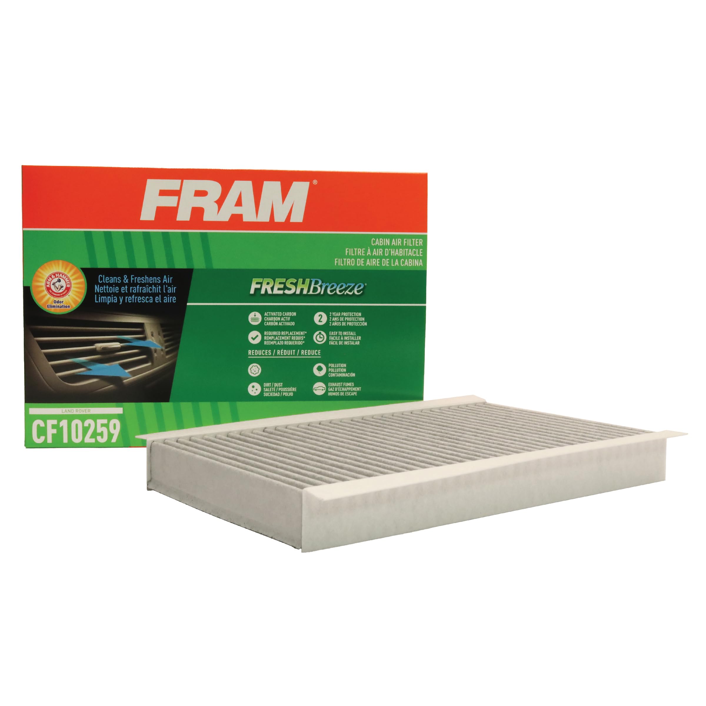 Fram Fresh Breeze Cabin Air Filter Replacement For Car Passenger Compartment W/ Arm And Hammer Baking Soda, Easy Install, Cf1025