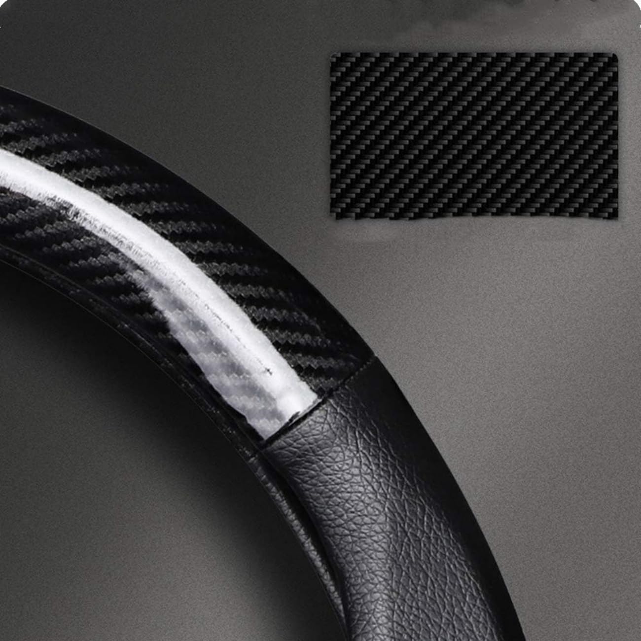 Zhol Steering Wheel Cover, Universal 15 Inch Fashion Sport Microfiber Leather Carbon Fiber Auto Car Steering Wheel Cover For Men, Anti-Slip Car Interior Accessories, Black