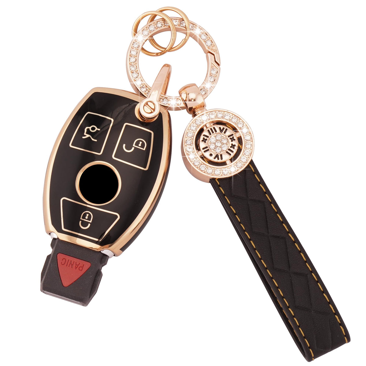 EKALA for Mercedes Key Fob Cover, 3 Buttons Soft TPU Key Fob Protector with Leather Keychain Lanyard Fit for Mercedes Benz A B C