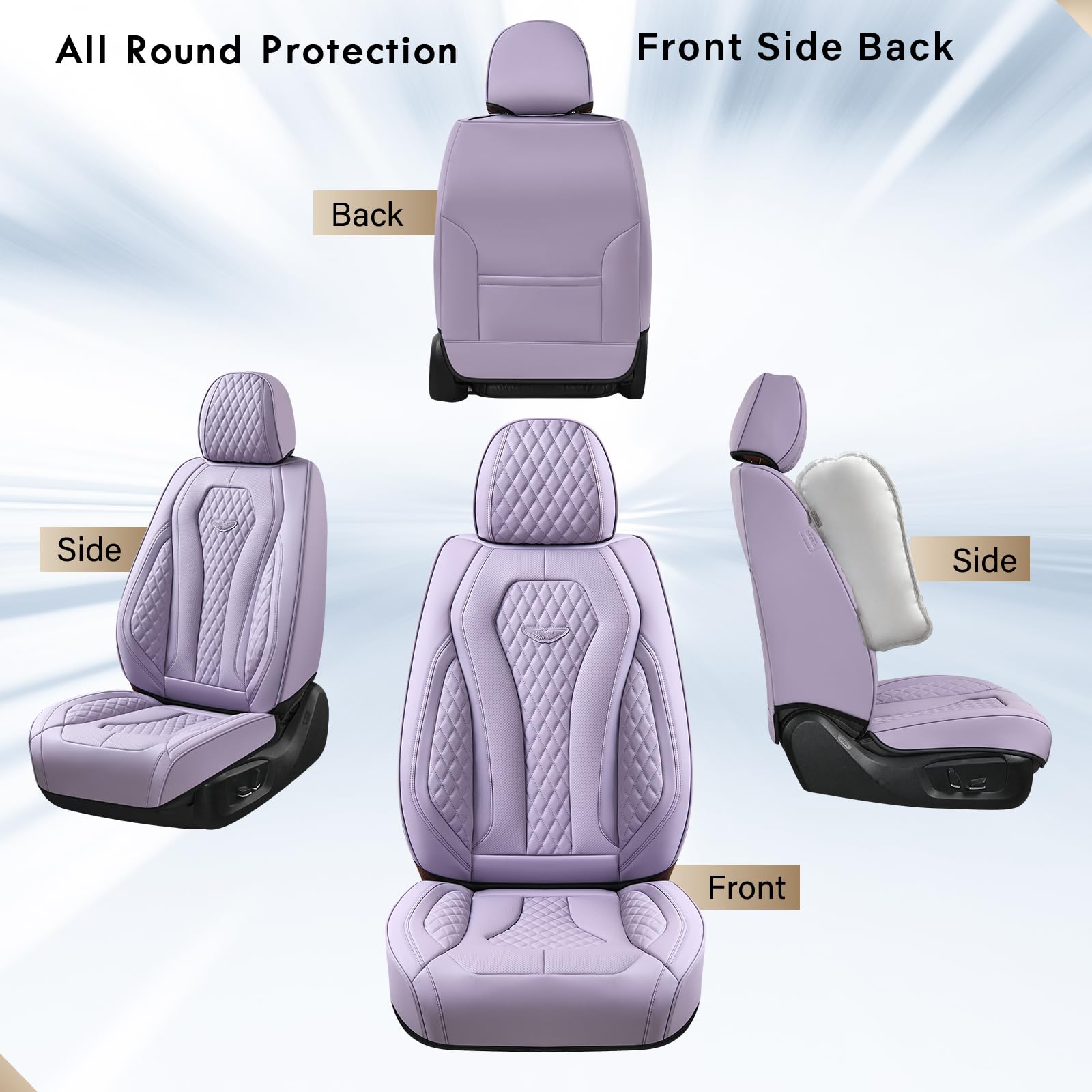 Coverado Car Seat Covers For Front Seats - Purple Luxury Cushion Protector, Leatherette Universal Fit For Most Cars