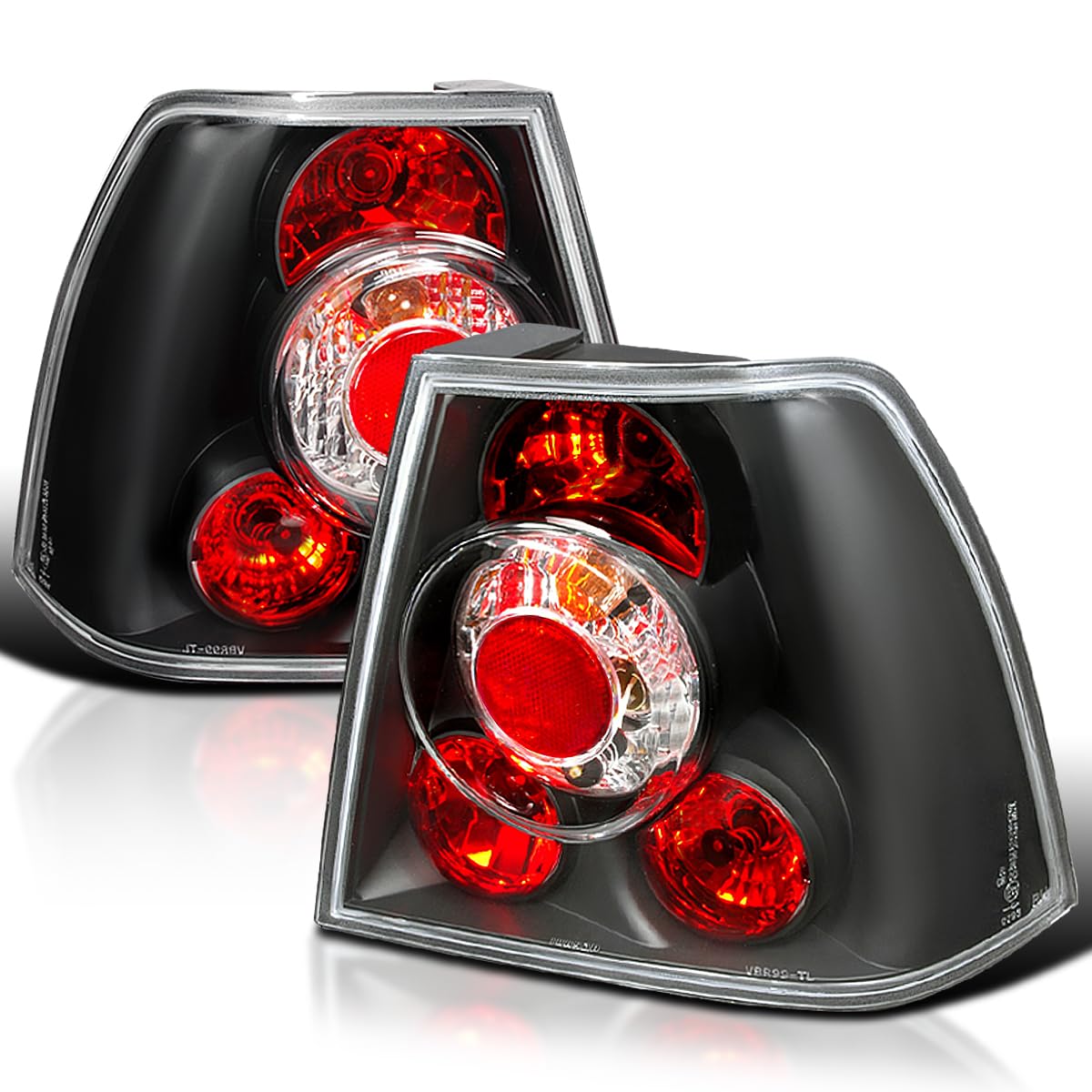 Spec-D Tuning Black Housing Clear Lens Tail Lights Compatible with 1999-2005 VW Jetta/Bora MK4 4-door Sedan, Left + Right Pair Assembly