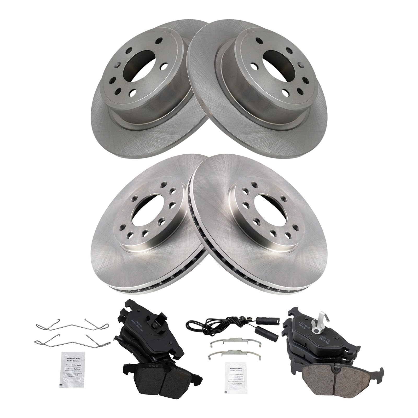 Trq Front And Rear Brake Pad & Rotor Kit Brake Pads Brake Rotor Ceramic Compatible With 1999-2005 Saab 9-5