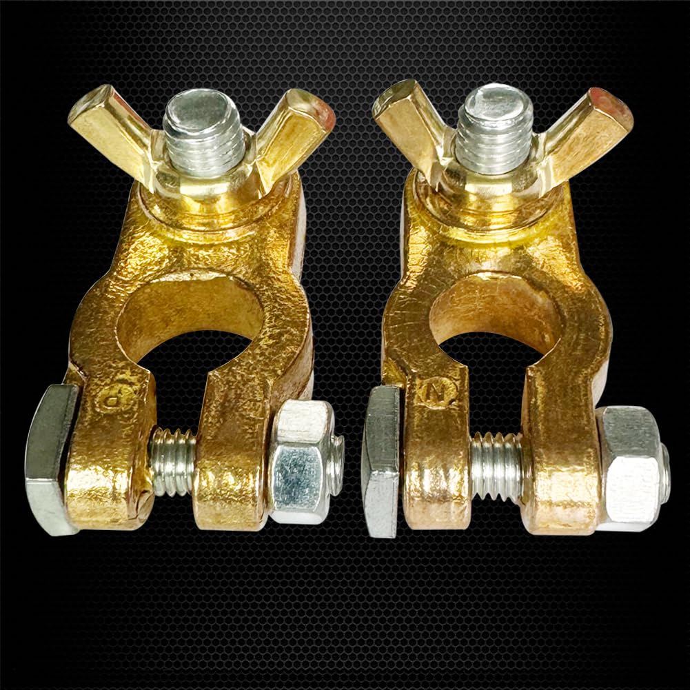 Ampper Brass Battery Terminal Connectors, Top Post Battery Terminals Clamp Set For Marine Car Boat Rv Vehicles (Wing Nuts, 1 Pai