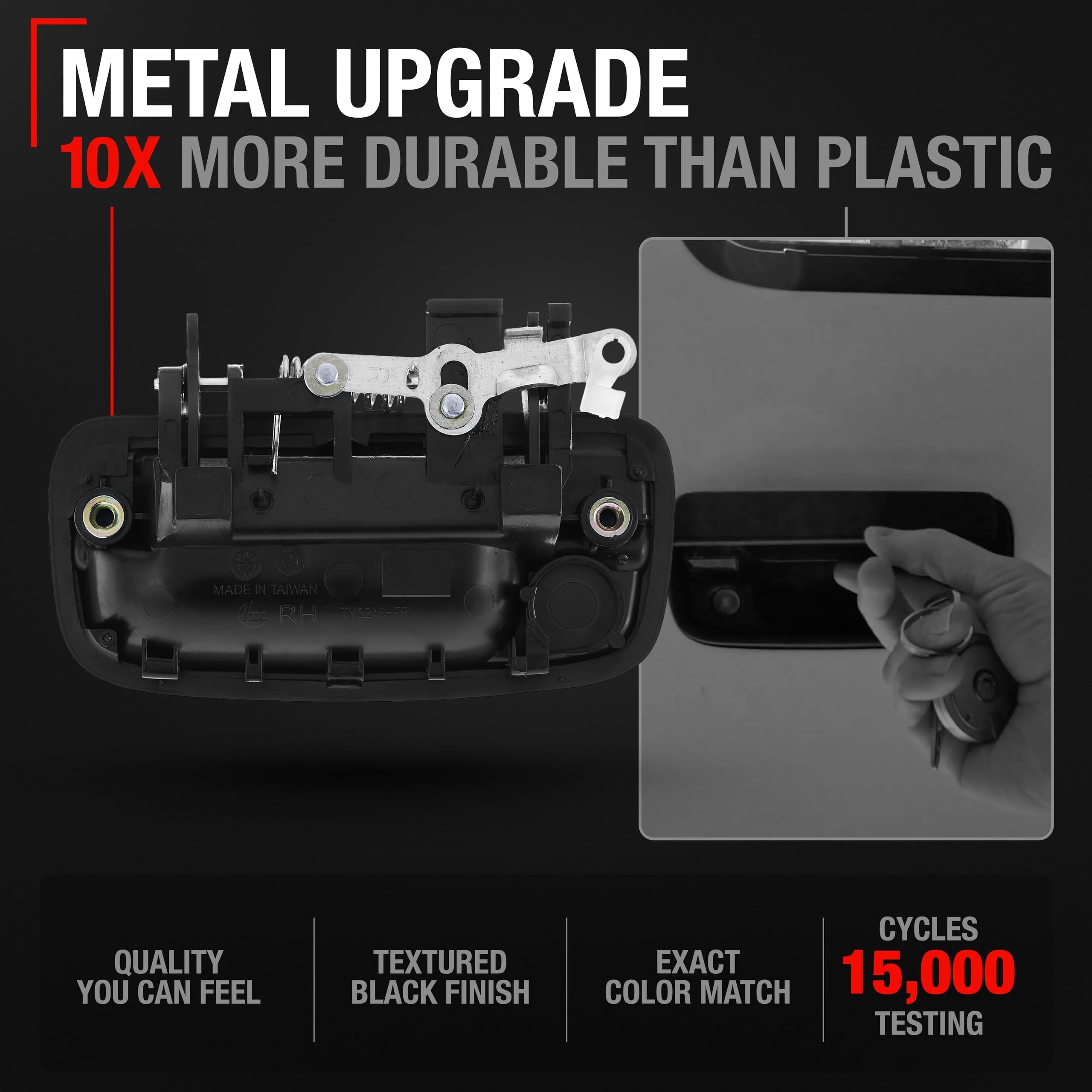 Exterior Front Passenger Door Handle Replacement, Upgraded Metal - Compatible With 1995-2004 Toyota Tacoma - Textured Black - Oe