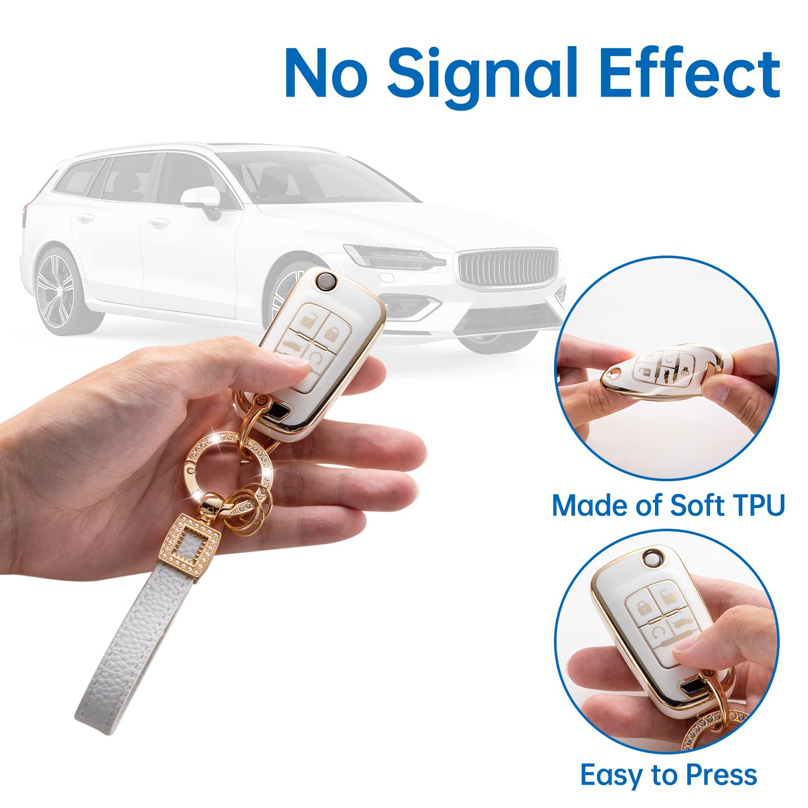 CACARLIKE for Chevy Key Fob Cover with Leather Lanyard, Car Key Fob Case Compatible with Chevrolet Equinox Camaro Cruze Malibu S