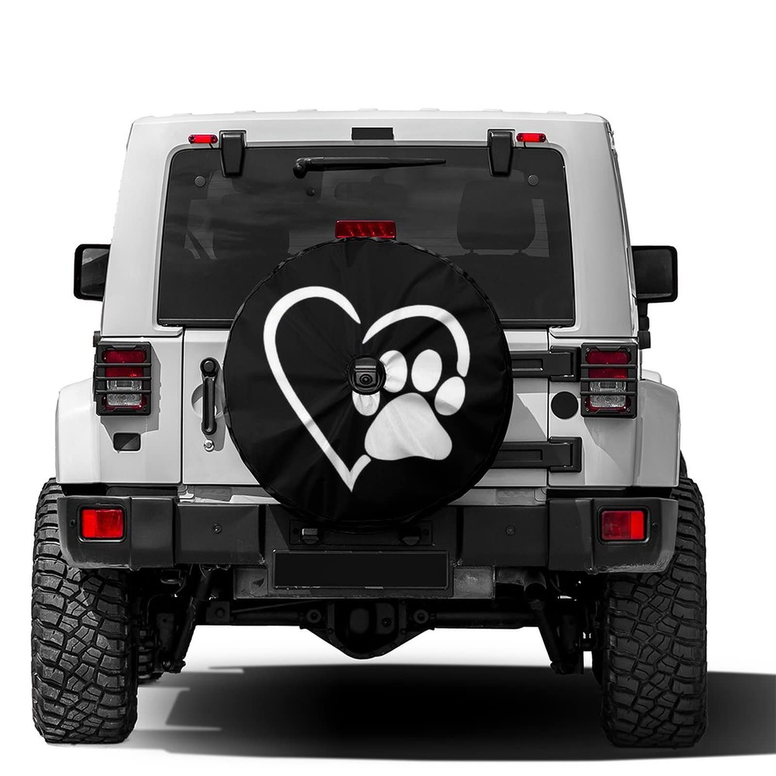 Foruidea Dog Pet Paws Love Heart Spare Tire Cover with Backup Camera Hole Wheel Tire Cover Fit Trailer, RV, SUV and Many Vehicle