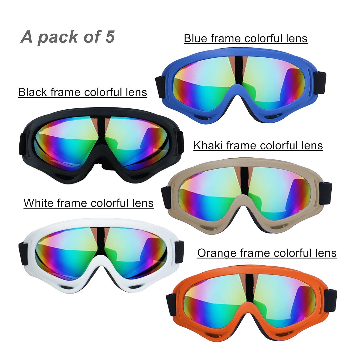Ljdj Motorcycle Goggles - Glasses Set Of 5 - Dirt Bike Atv Motocross Anti-Uv Adjustable Riding Offroad Protective Combat Tactica