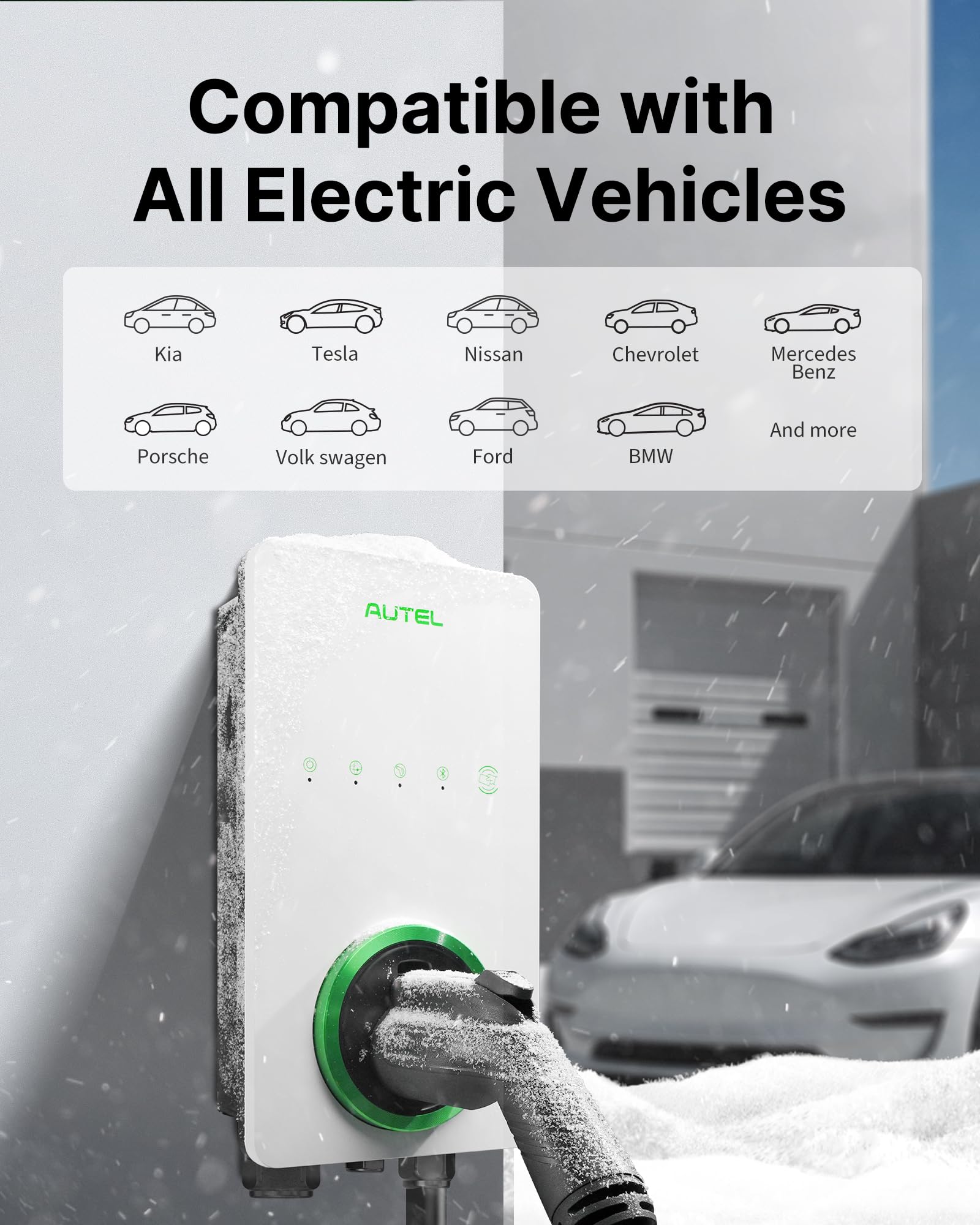 Autel Maxicharger Electric Vehicle (Ev) Charger,240V Indoor/Outdoor Car Charging Station With Level 2, White