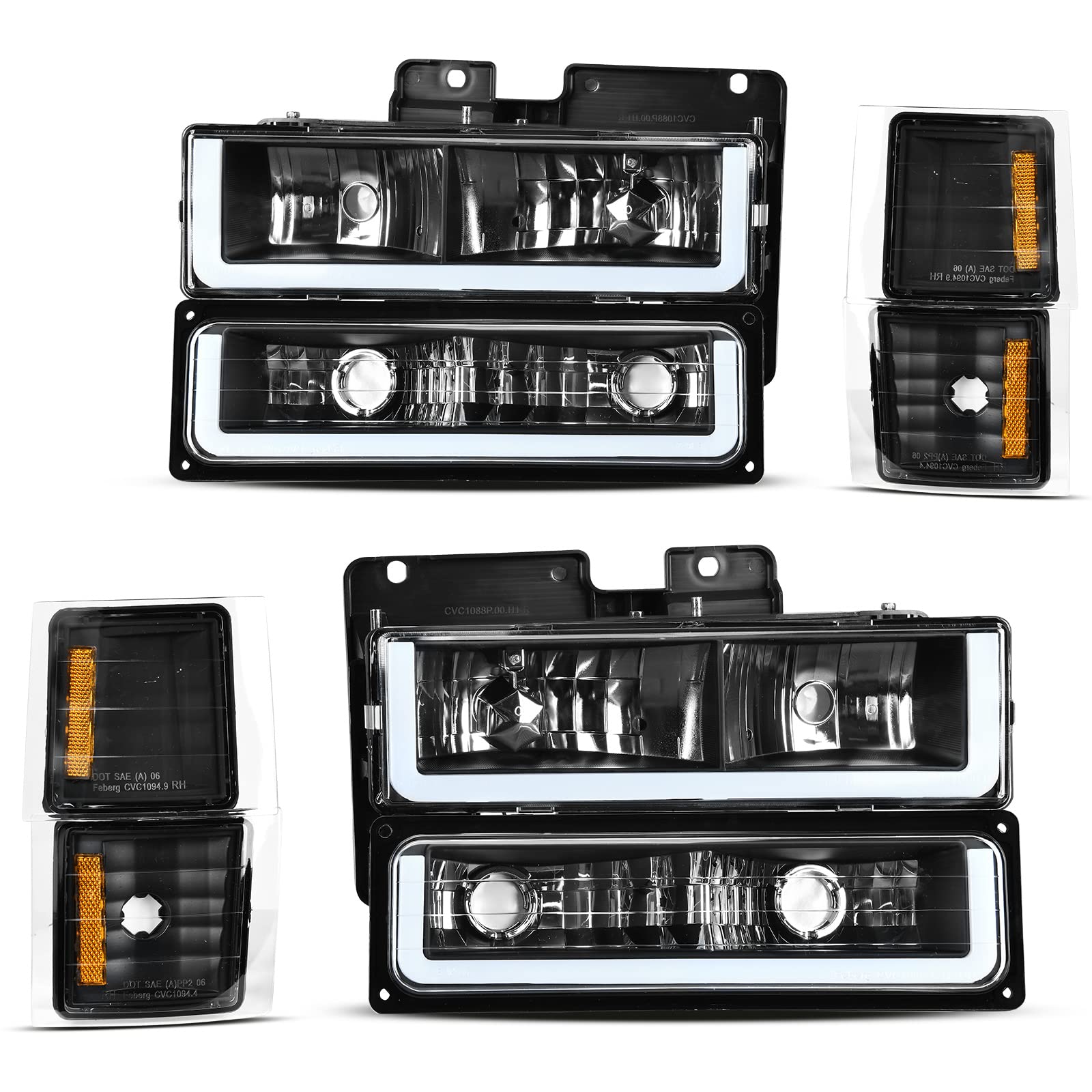 Dwvo Led Drl Headlights Assembly Compatible With 1994 1995 1996 1997 1998 1999 Chevy Silverado Tahoe Suburban C10 C/K 1500 2500 3500 Replacement Headlamp With Corner Light Black Housing